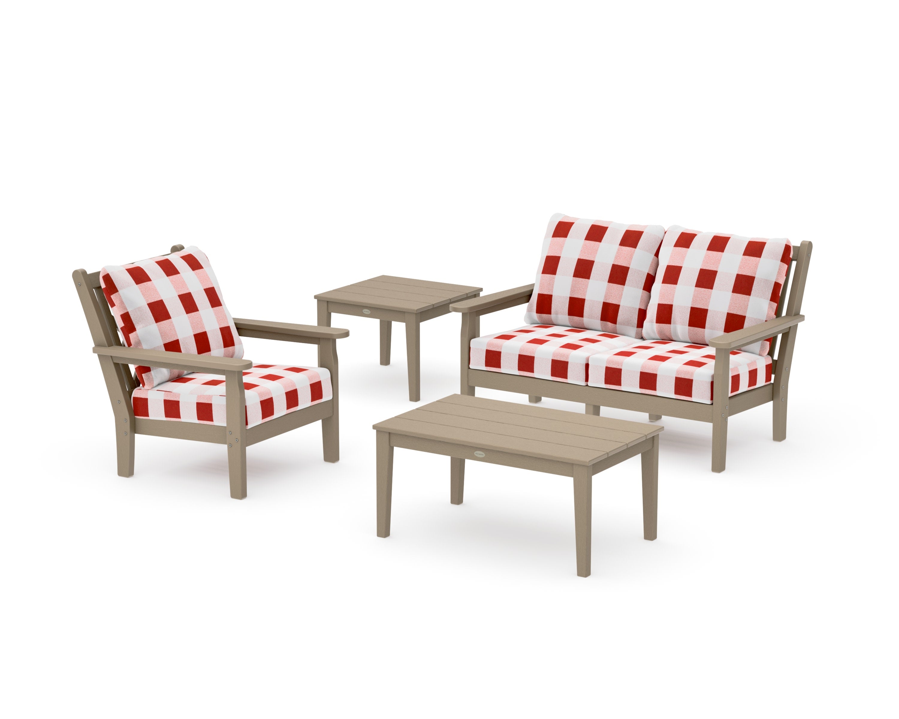 Chippendale 4-Piece Deep Seating Set in Vintage Sahara / Buffalo Plaid Crimson