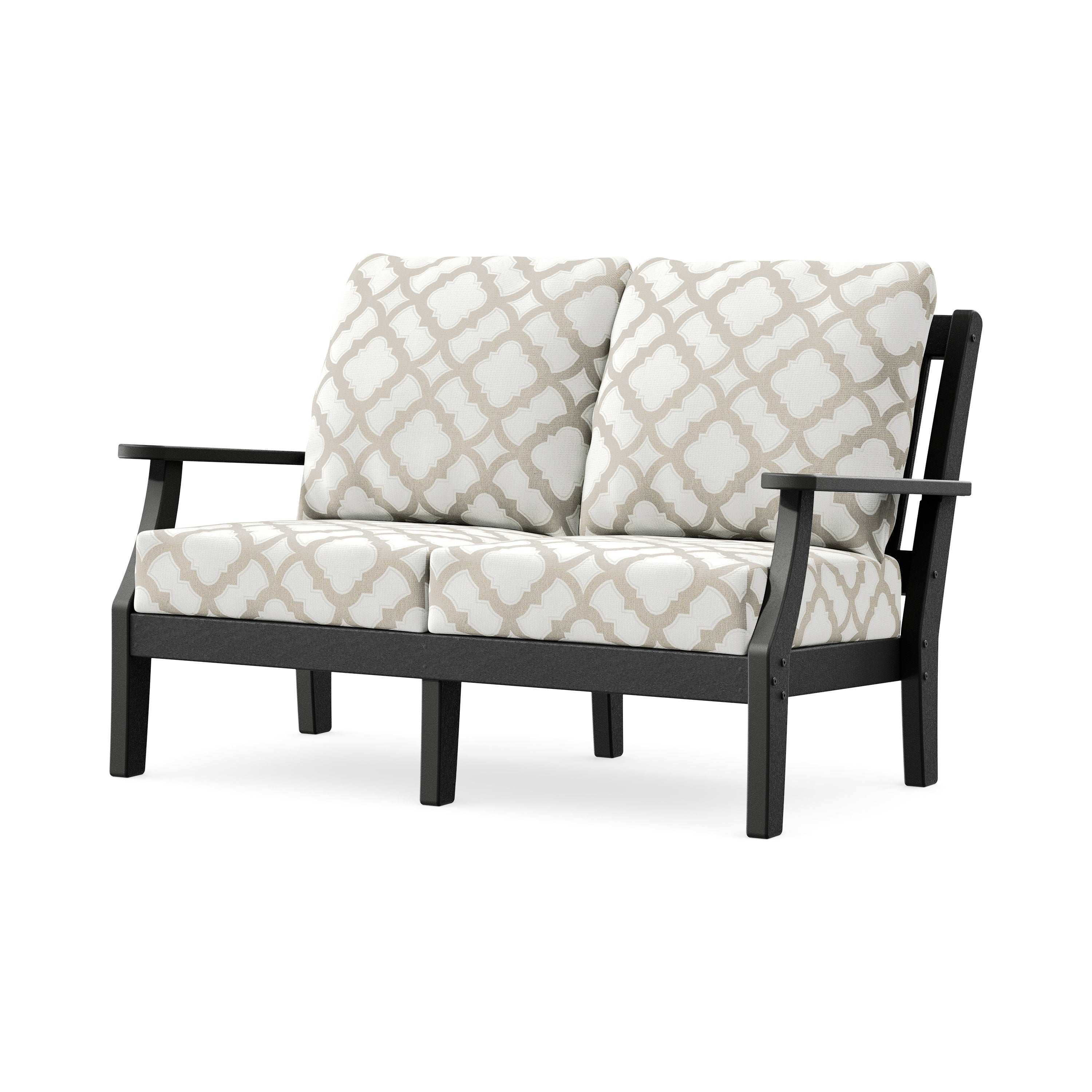 Chinoiserie Deep Seating Loveseat in Black / Trellis Dune Burlap