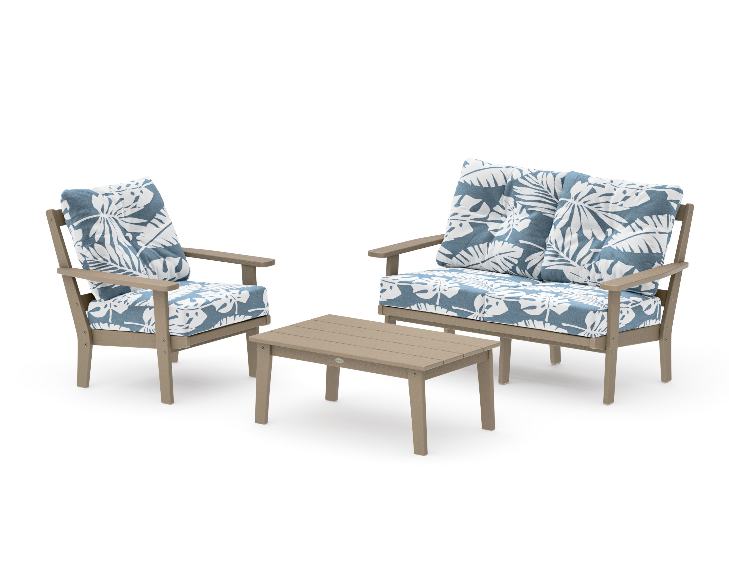 Prairie 3-Piece Deep Seating Set with Loveseat in Vintage Sahara / Leaf Sky Blue