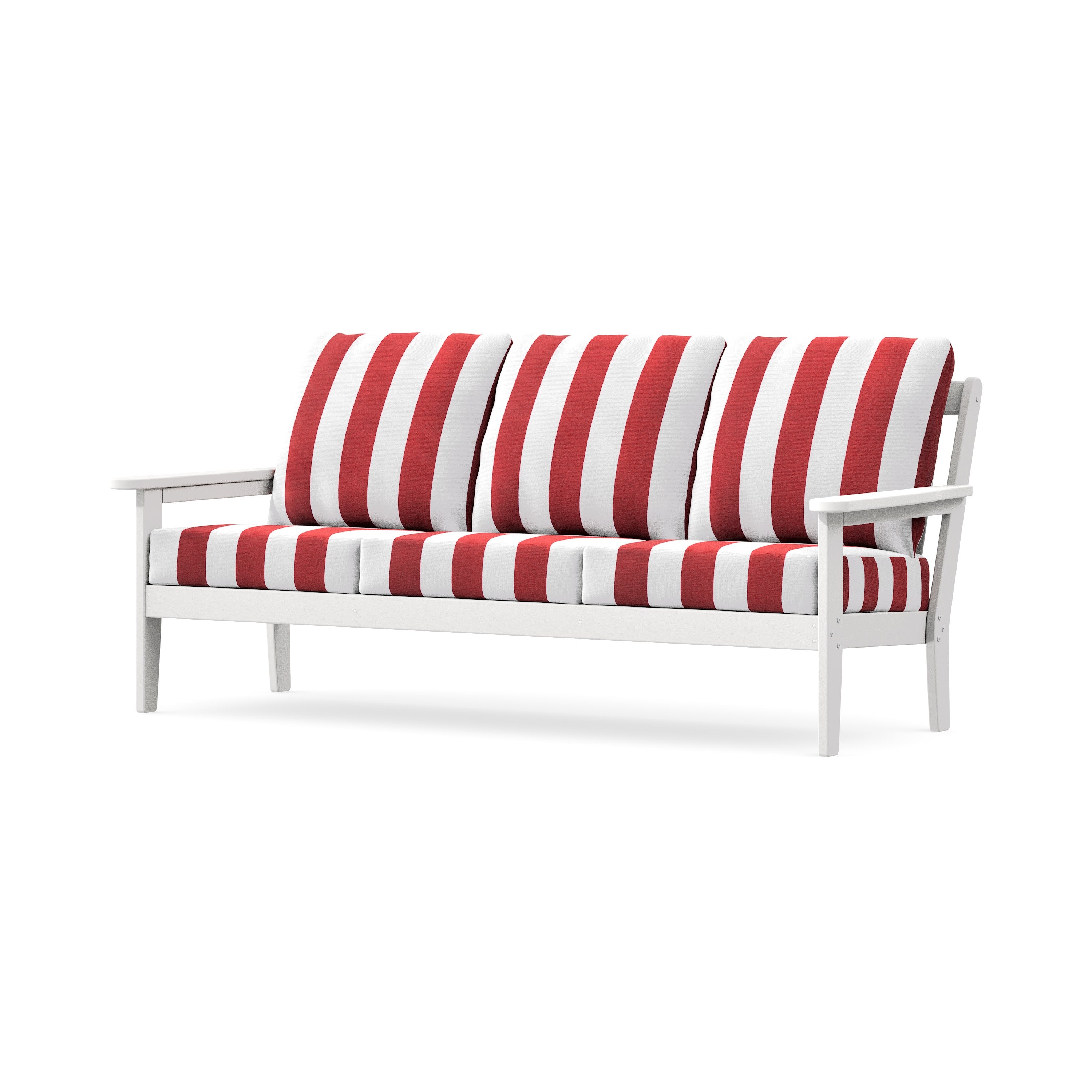 Cottage Deep Seating Sofa in White / Cabana Stripe Crimson