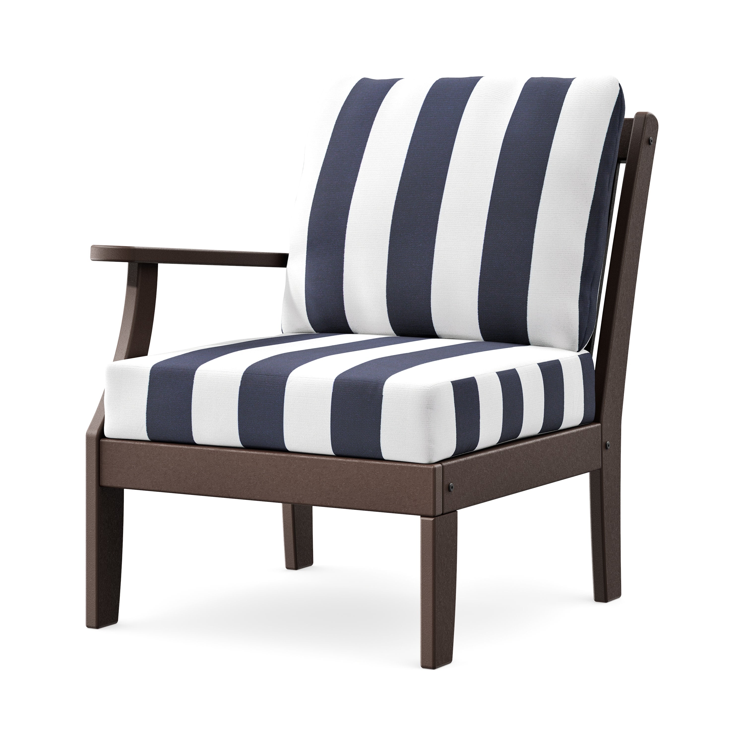 Braxton Modular Left Arm Chair in Mahogany / Cabana Stripe Navy