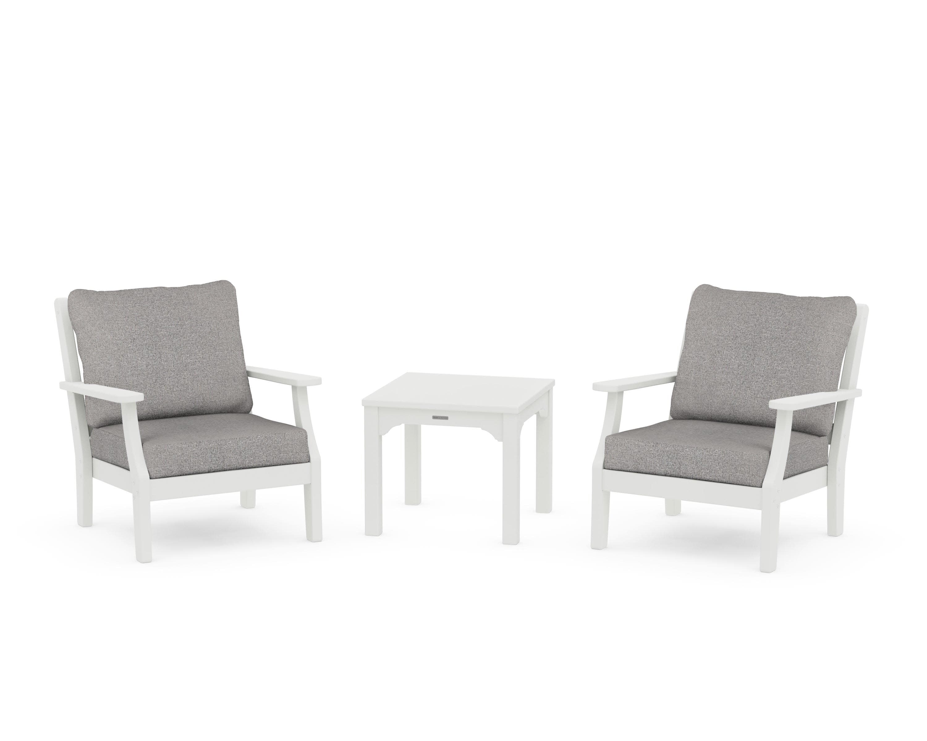 Chinoiserie 3-Piece Deep Seating Set in Vintage White / Grey Mist