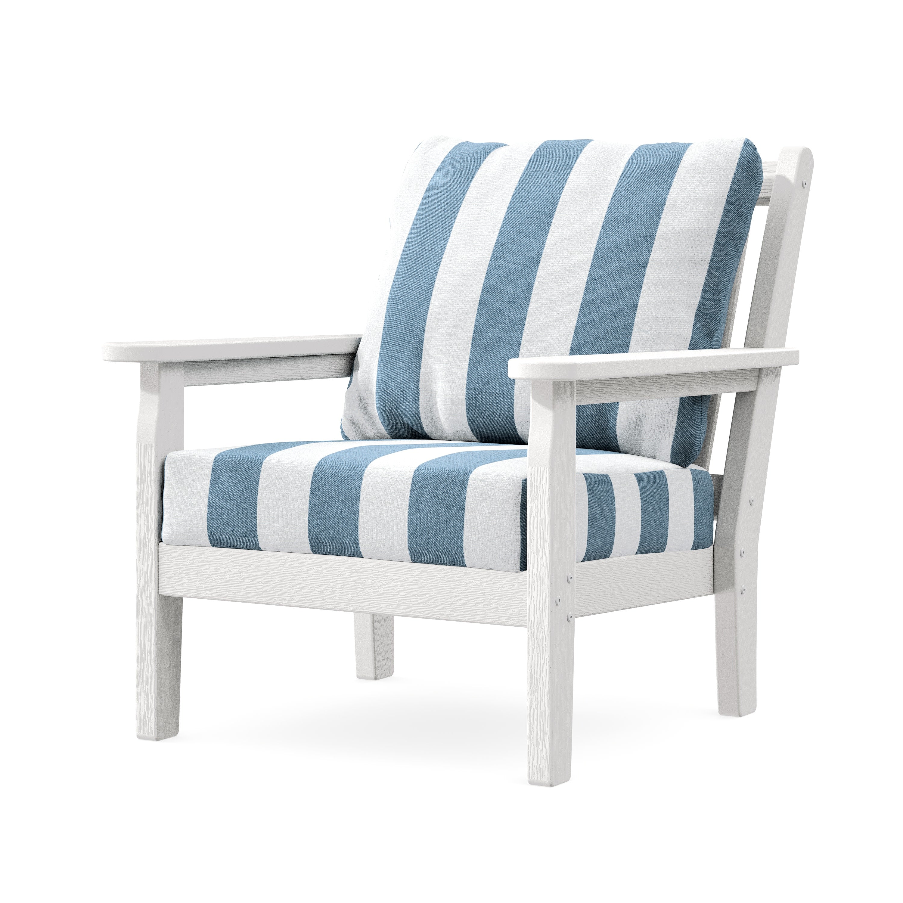 Chippendale Deep Seating Chair in Vintage White / Cabana Stripe Sky Blue