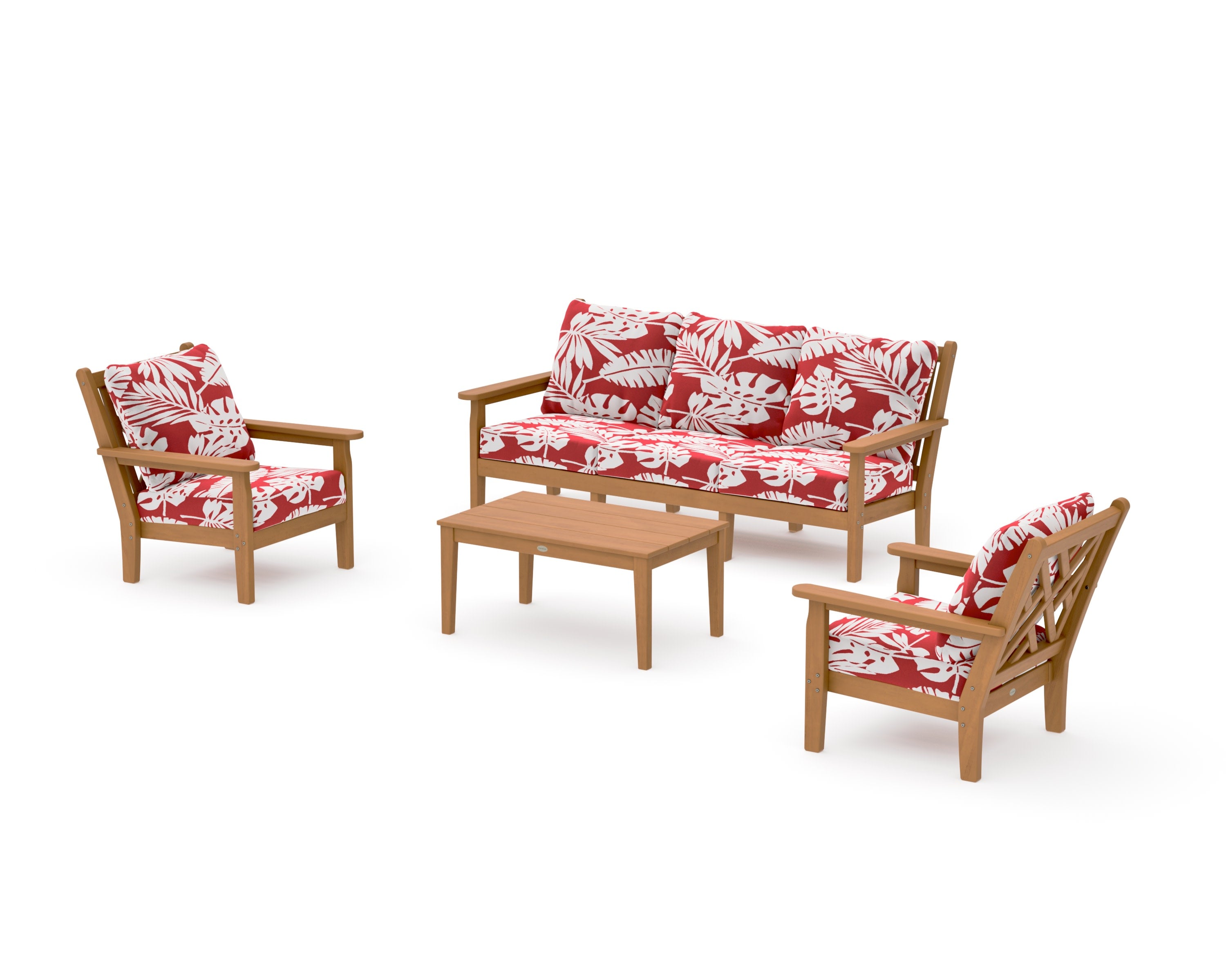 Chippendale 4-Piece Deep Seating Set with Sofa in Natural / Leaf Crimson