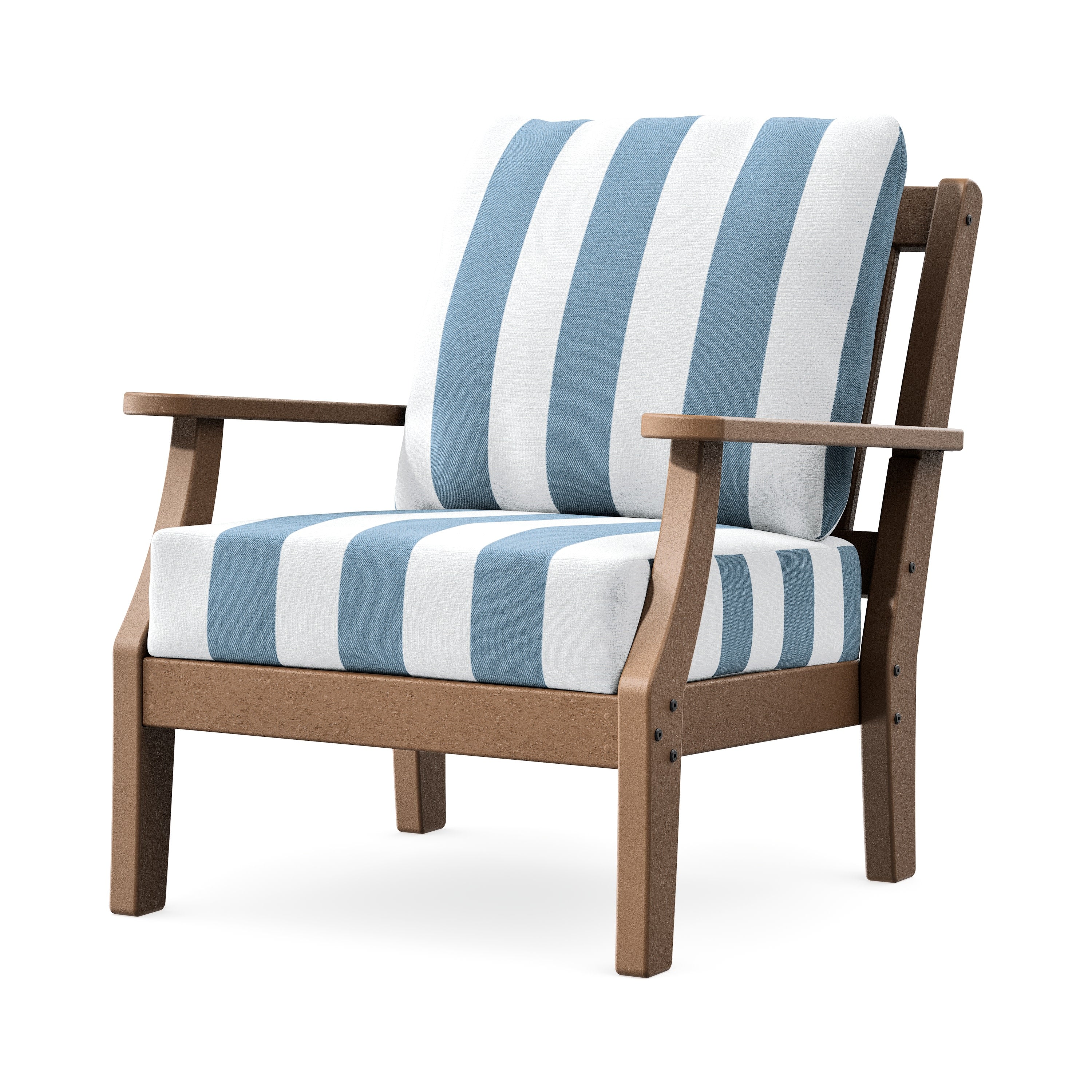 Chinoiserie Deep Seating Chair in Teak / Cabana Stripe Sky Blue