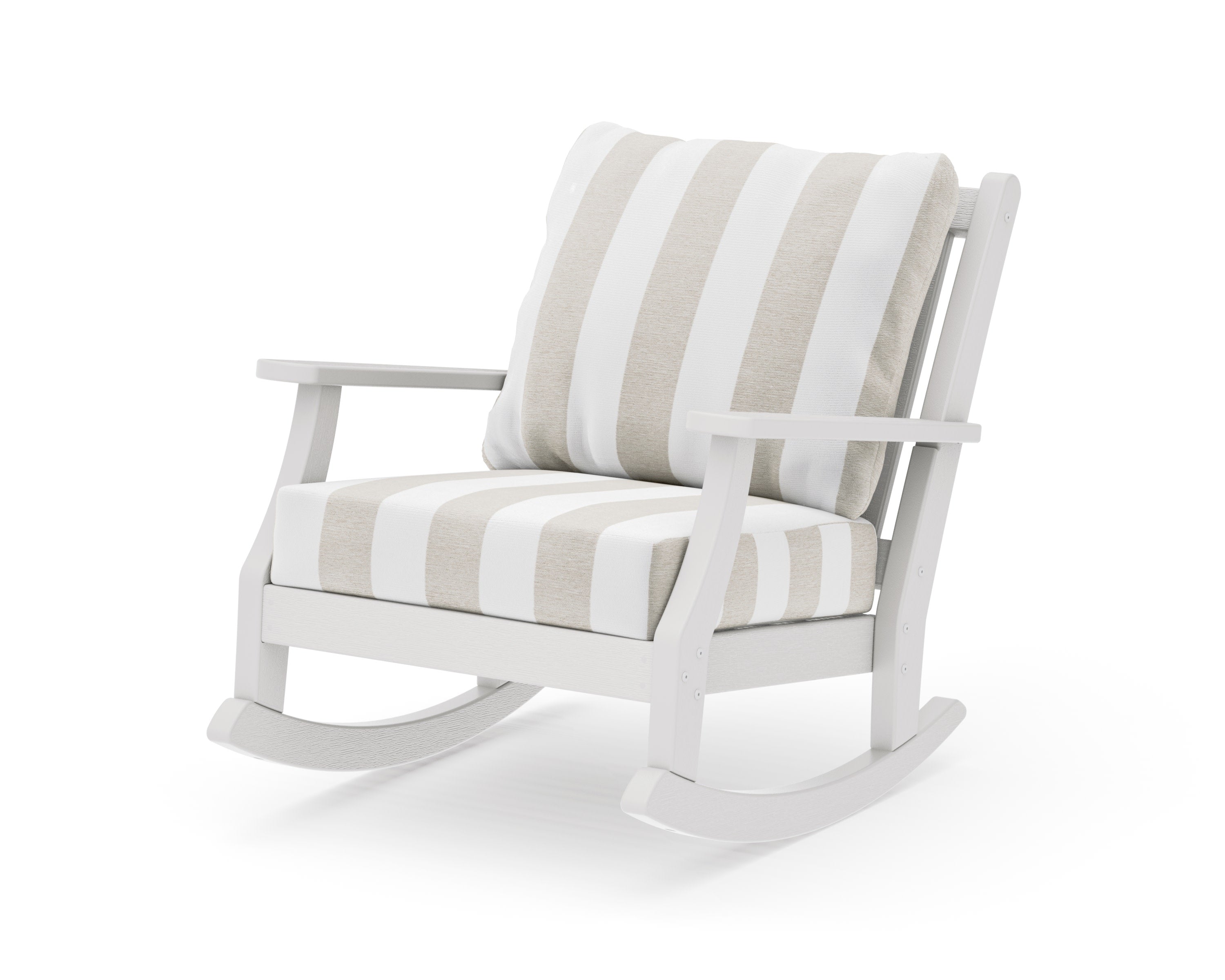 Wovendale Deep Seating Rocking Chair in Vintage White / Cabana Stripe Dune Burlap