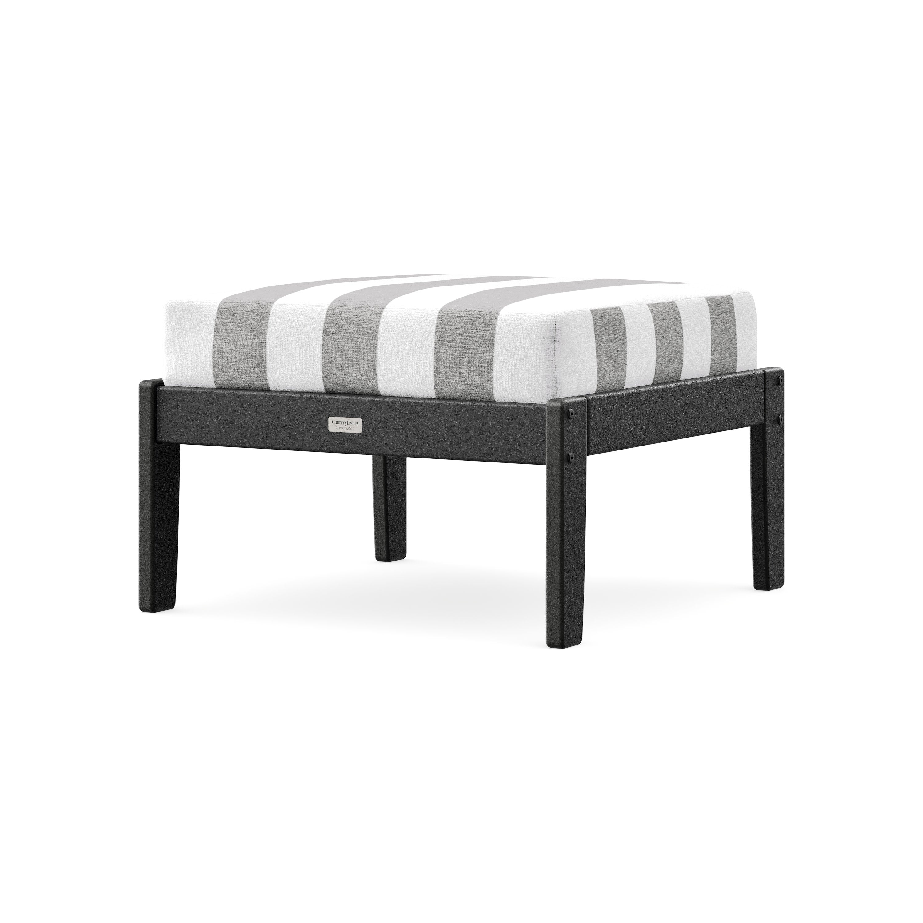 Cottage Deep Seating Ottoman in Black / Cabana Stripe Grey Mist