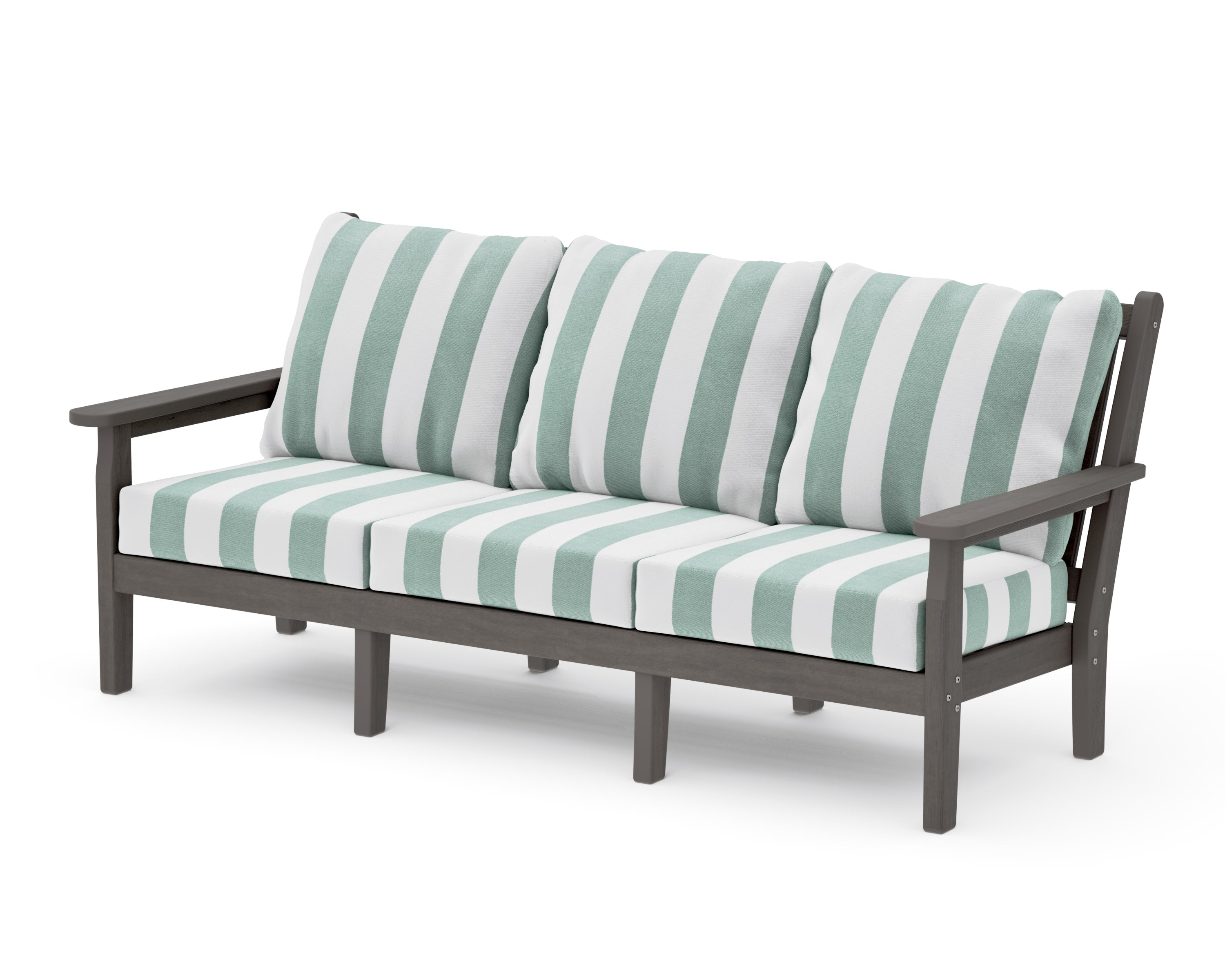 Chippendale Deep Seating Sofa in Driftwood / Cabana Stripe Glacier Spa