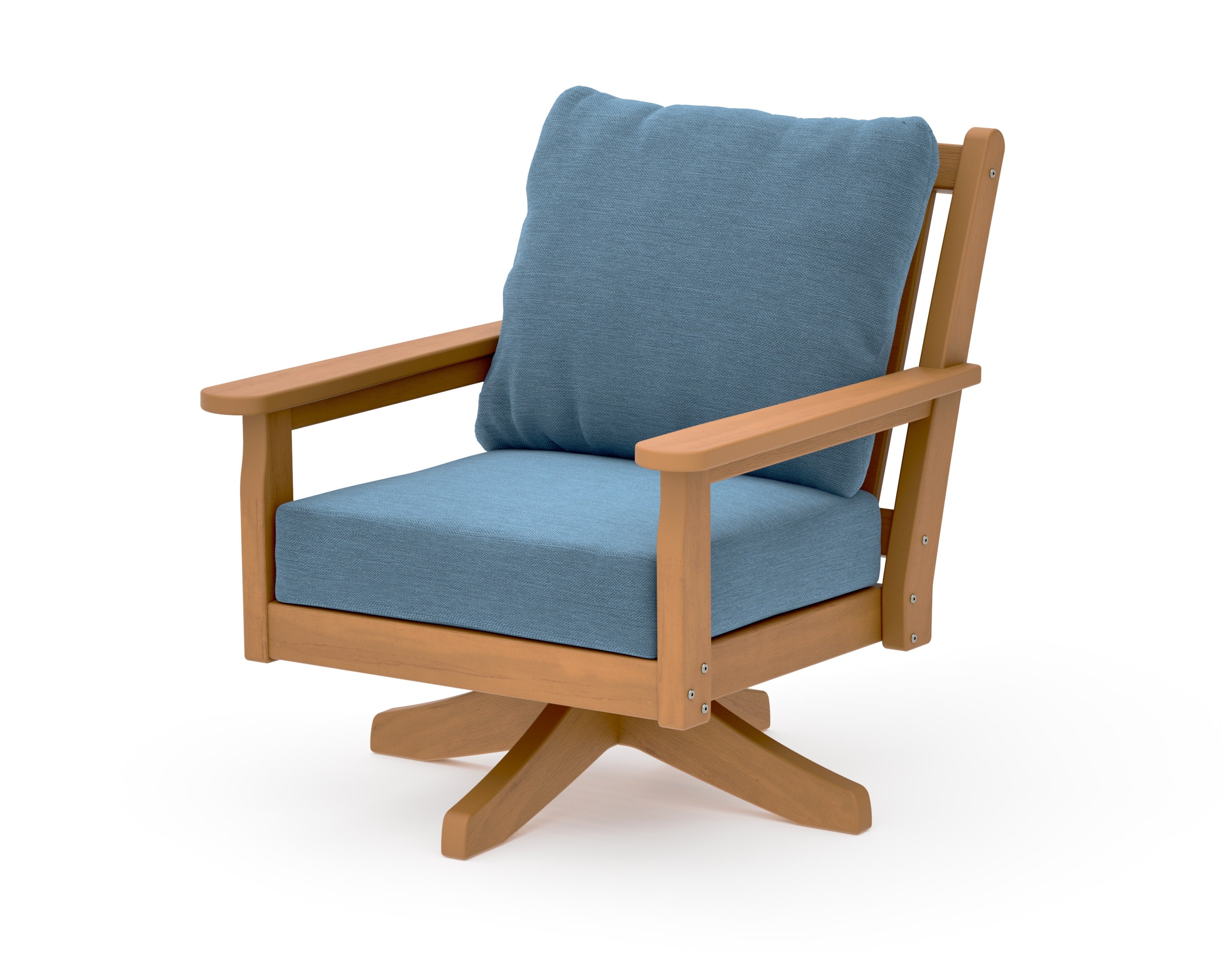Chippendale Deep Seating Swivel Chair in Natural / Sky Blue