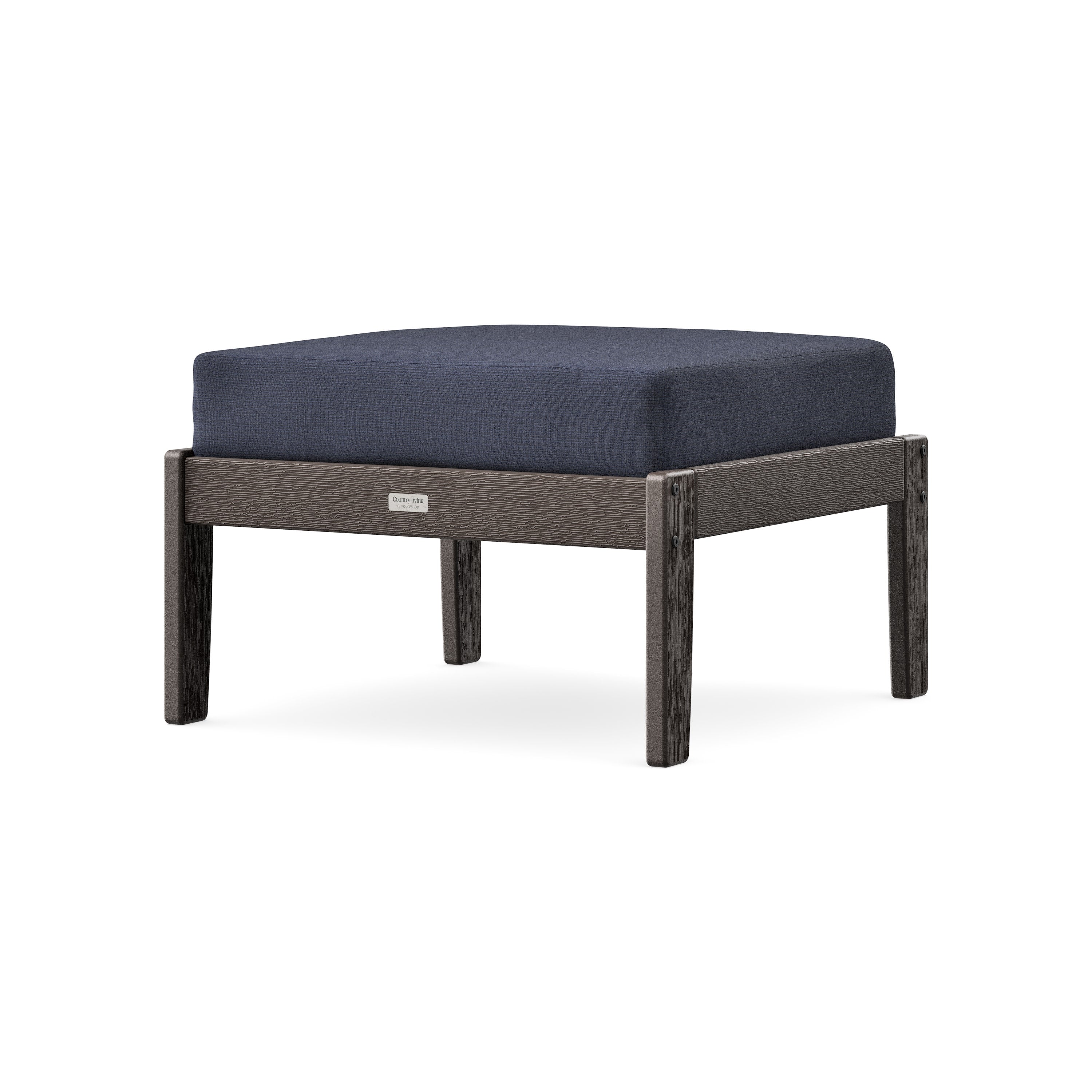 Cottage Deep Seating Ottoman in Vintage Coffee / Navy Linen