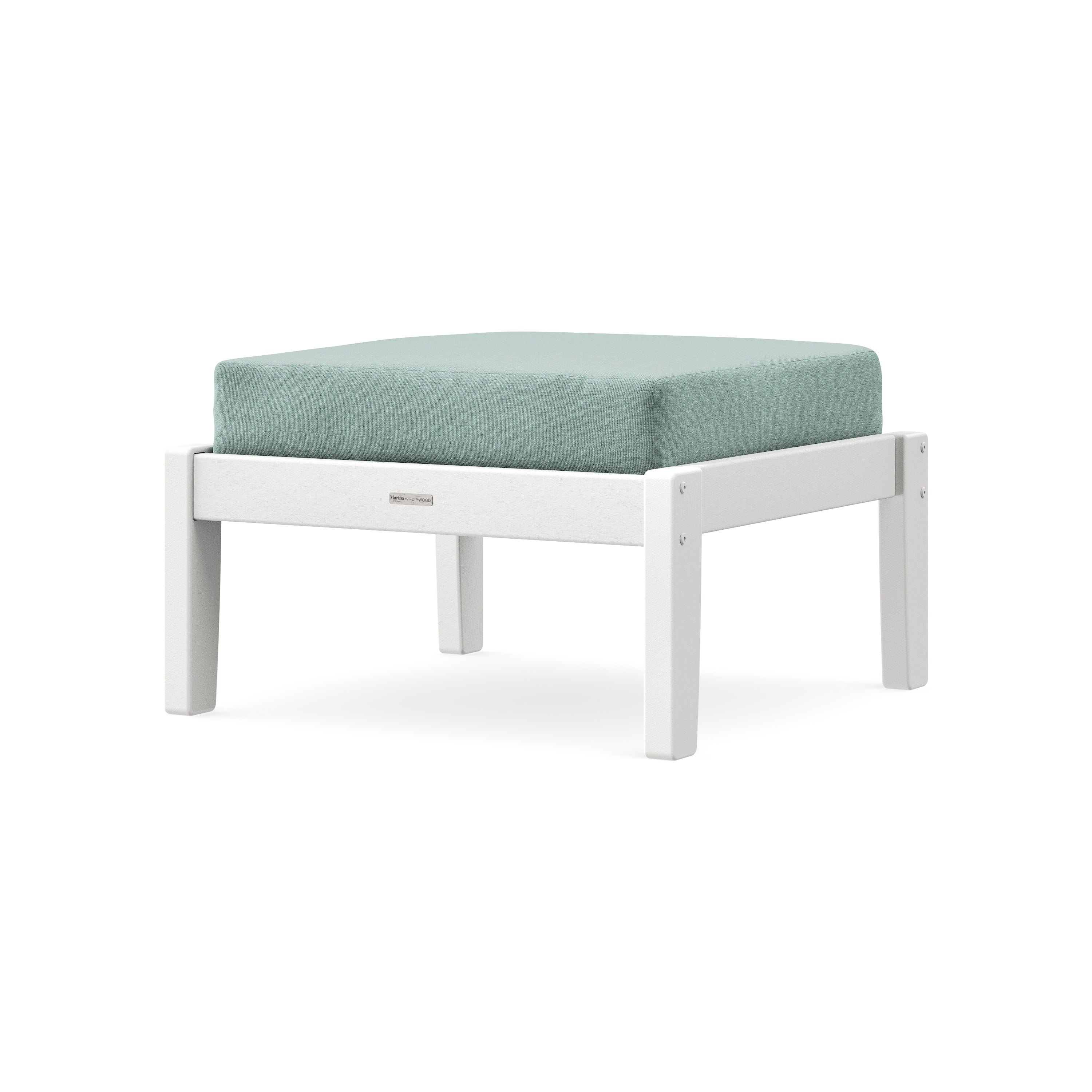 Chinoiserie Deep Seating Ottoman in White / Glacier Spa