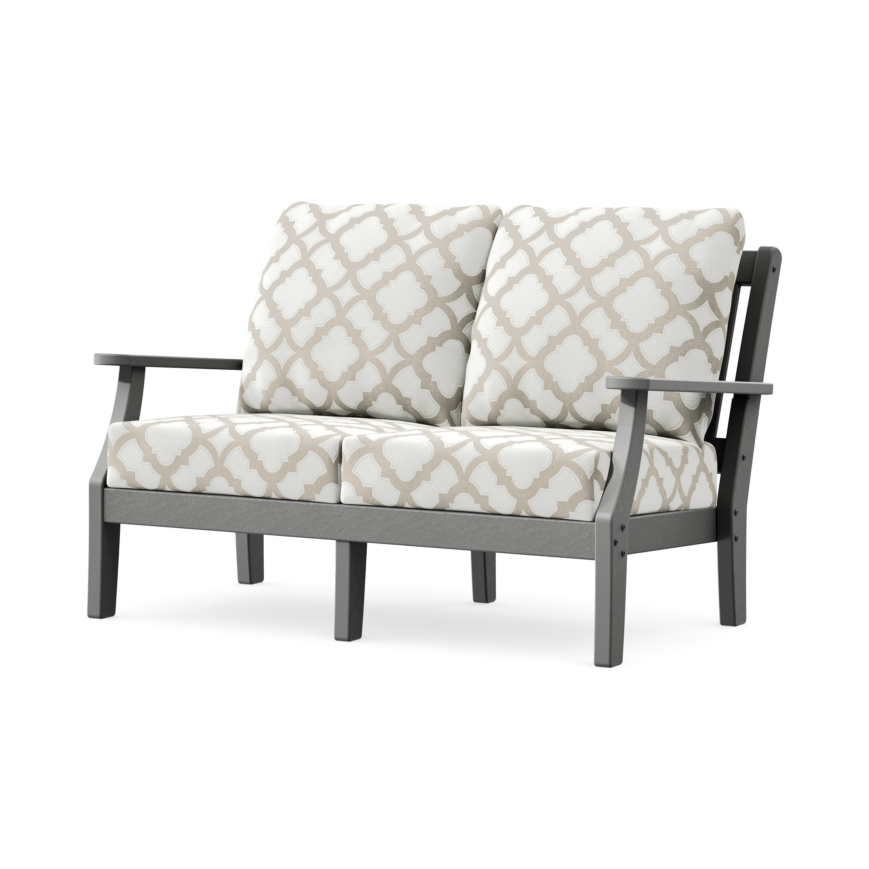 Chinoiserie Deep Seating Loveseat in Slate Grey / Trellis Dune Burlap