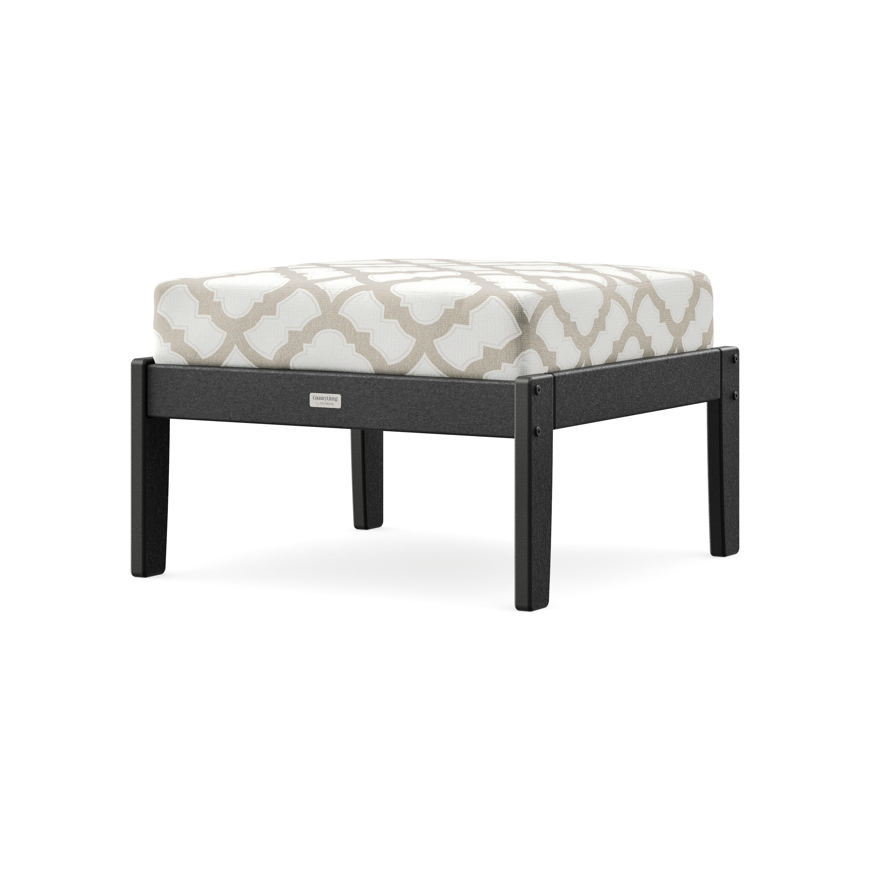 Cottage Deep Seating Ottoman in Black / Trellis Dune Burlap