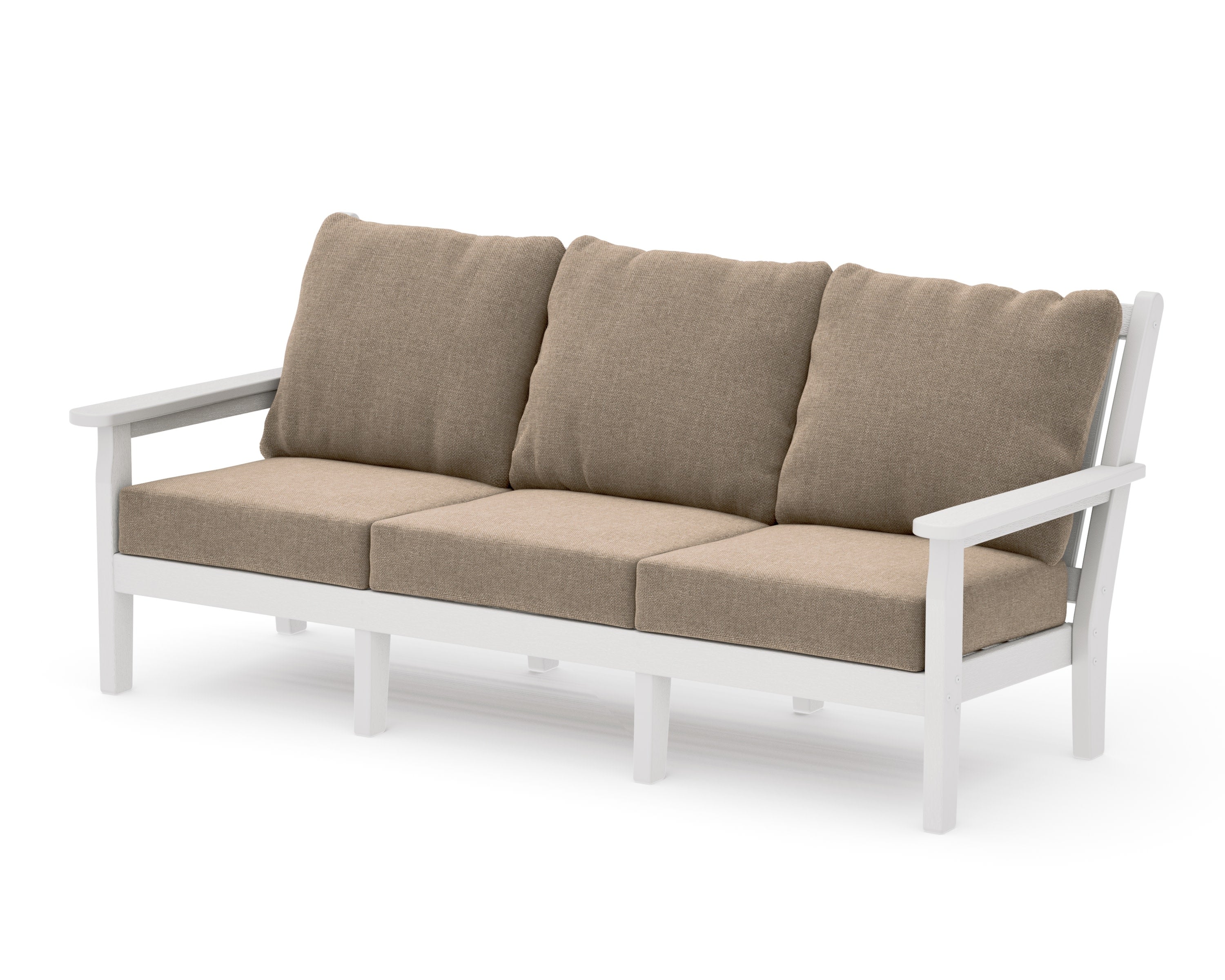 Chippendale Deep Seating Sofa in Vintage White / Spiced Burlap