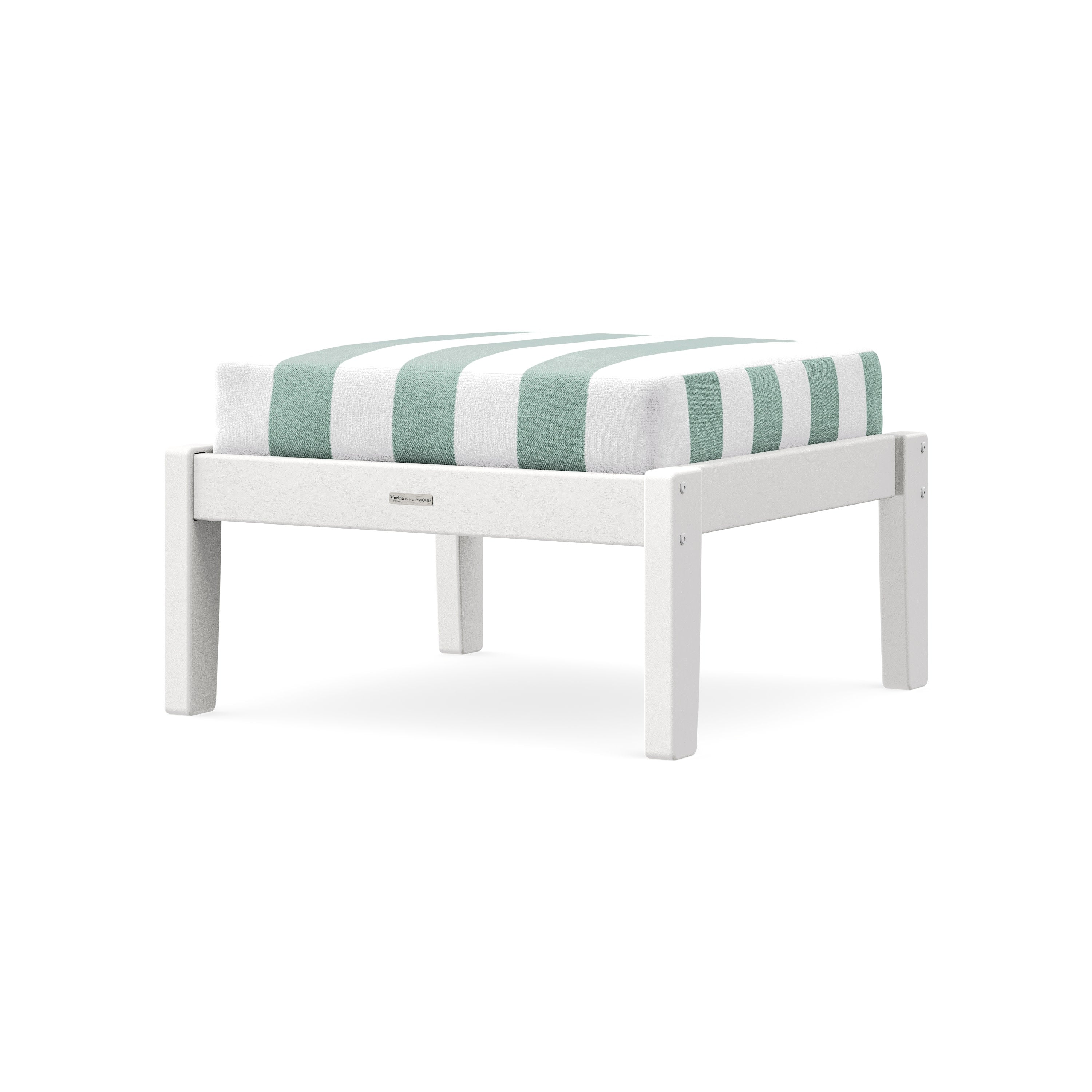Chinoiserie Deep Seating Ottoman in White / Cabana Stripe Glacier Spa
