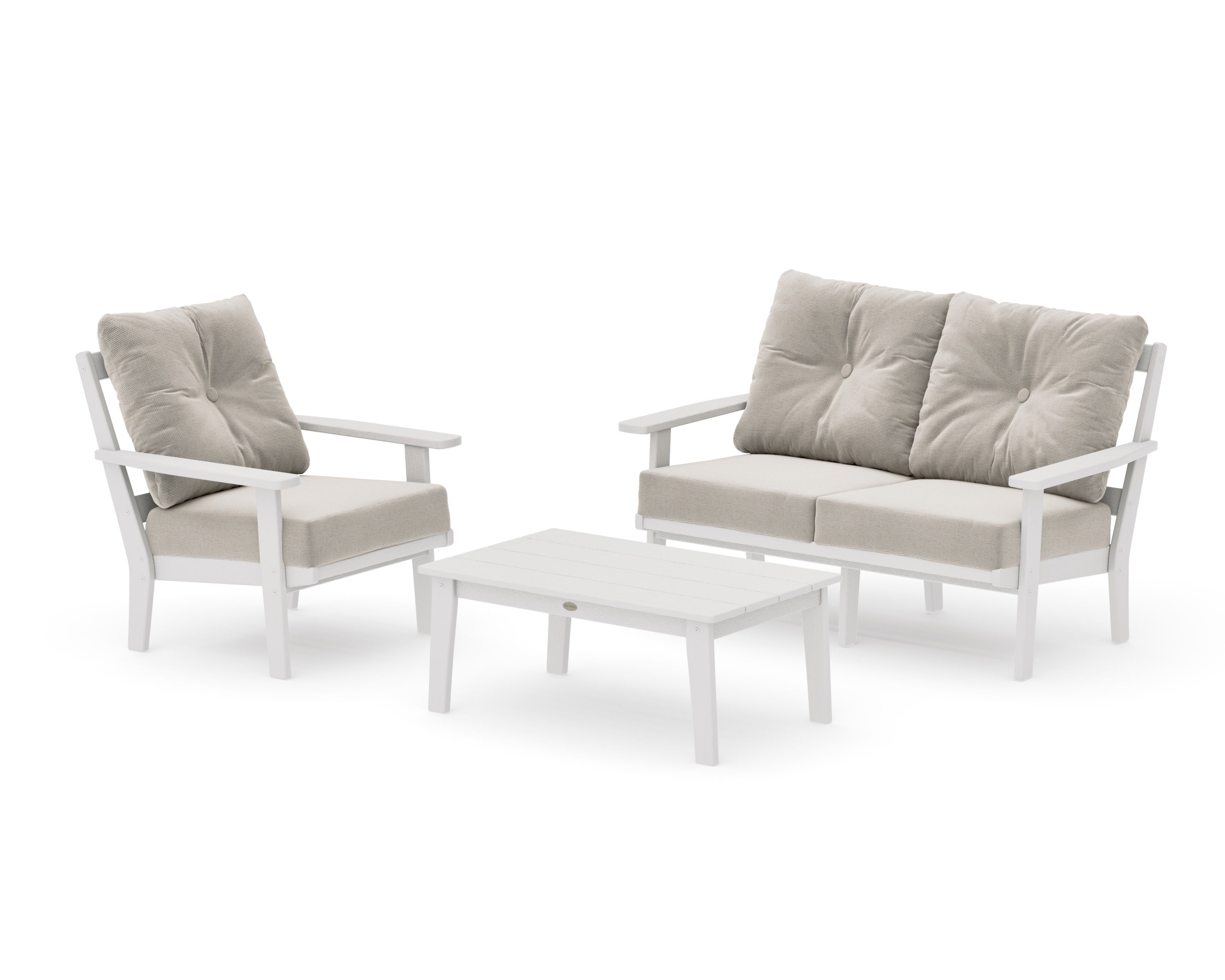 Oxford 3-Piece Deep Seating Set with Loveseat in Vintage White / Dune Burlap