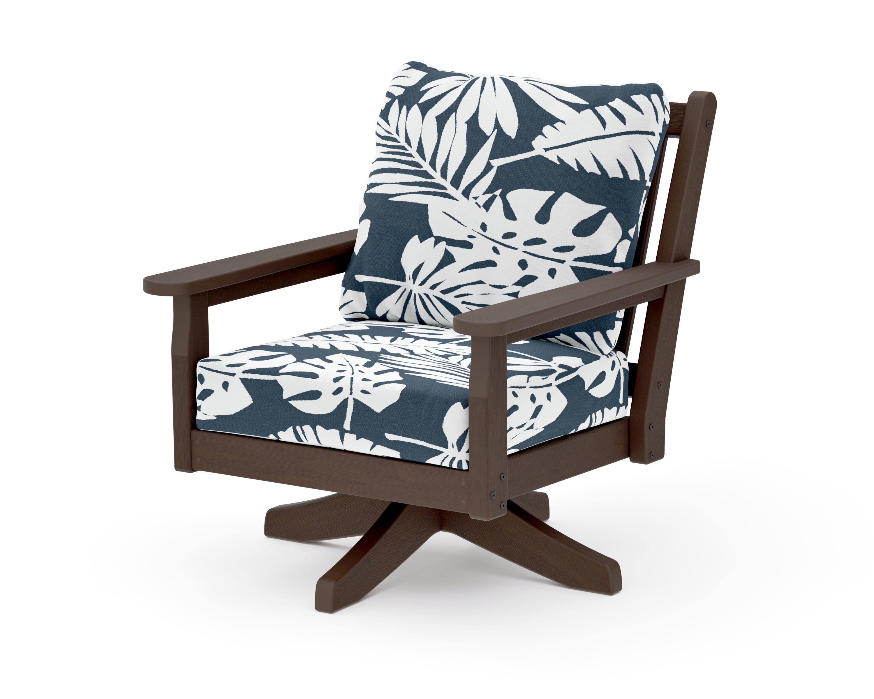 Chippendale Deep Seating Swivel Chair in Kona / Leaf Marine Indigo