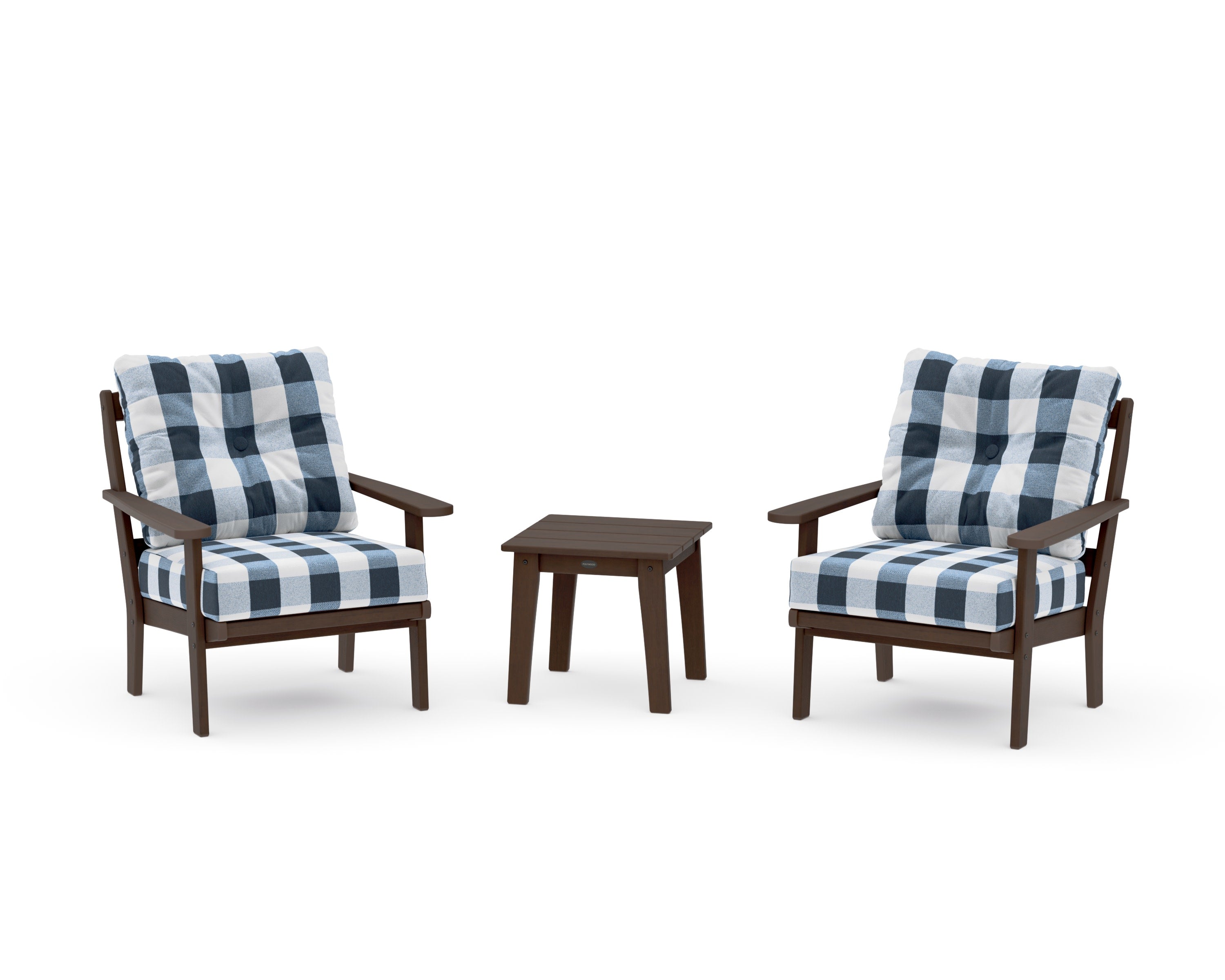 Mission 3-Piece Deep Seating Set in Kona / Buffalo Plaid Marine Indigo