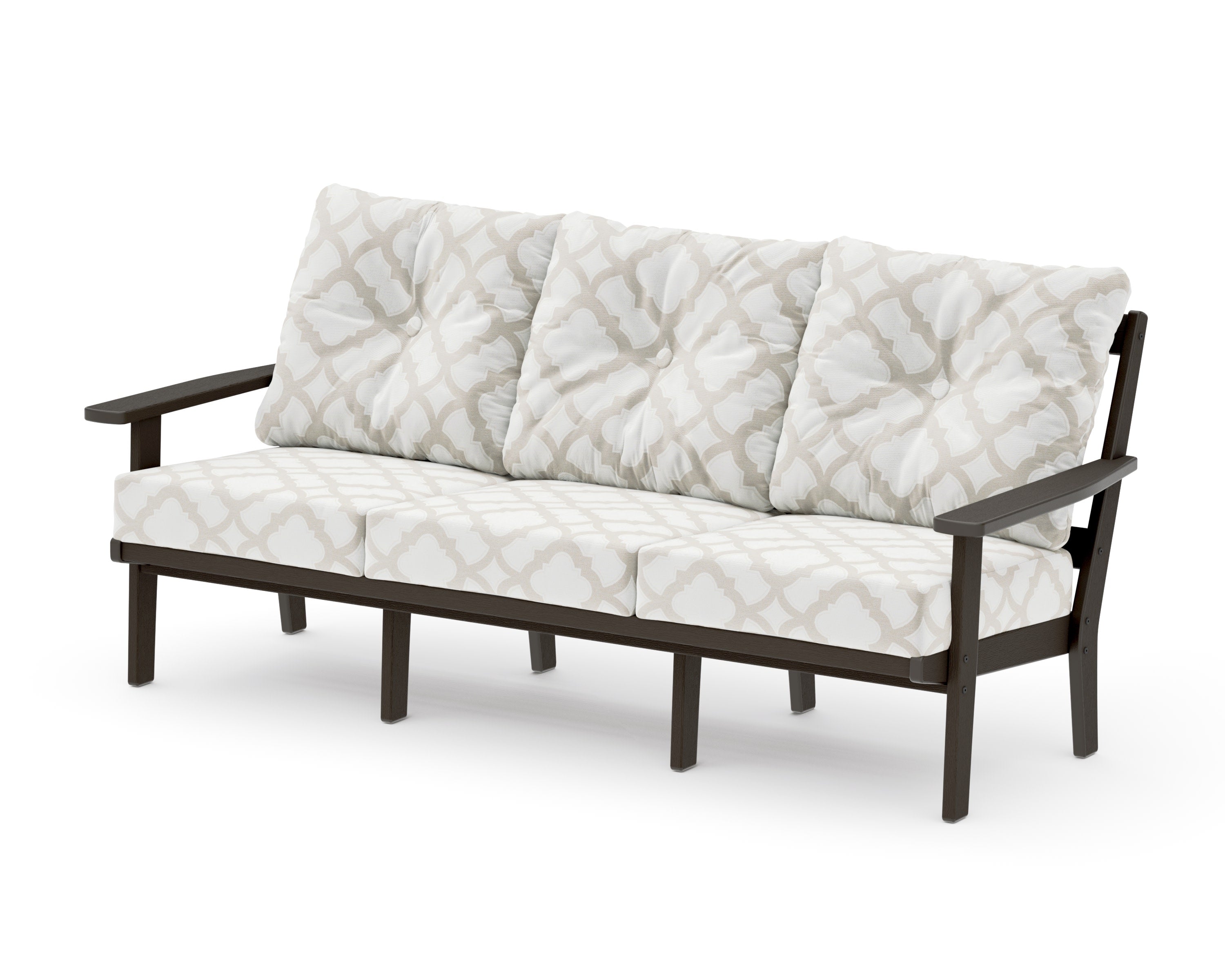 Oxford Deep Seating Sofa in Vintage Coffee / Trellis Dune Burlap