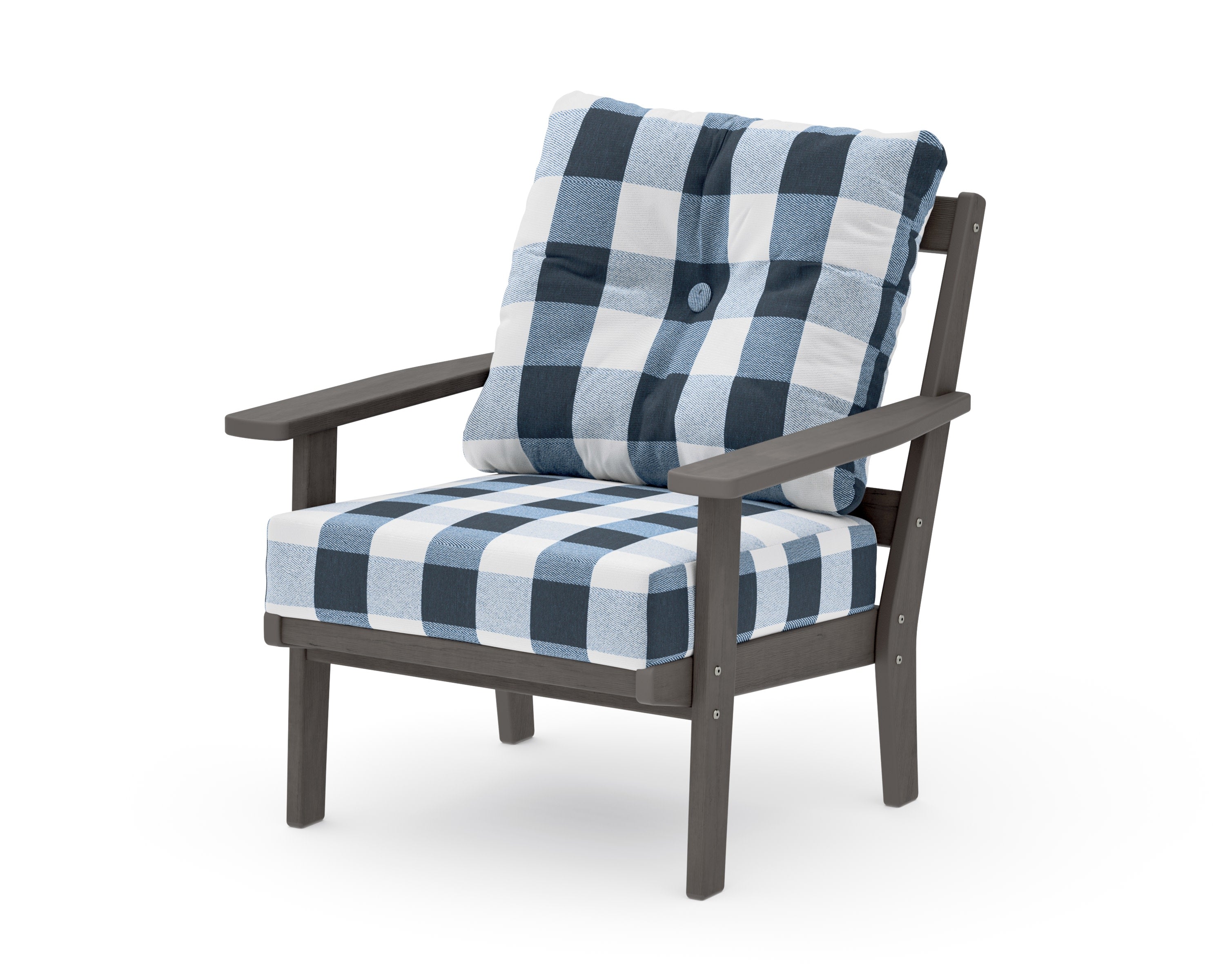 Oxford Deep Seating Chair in Driftwood / Buffalo Plaid Marine Indigo