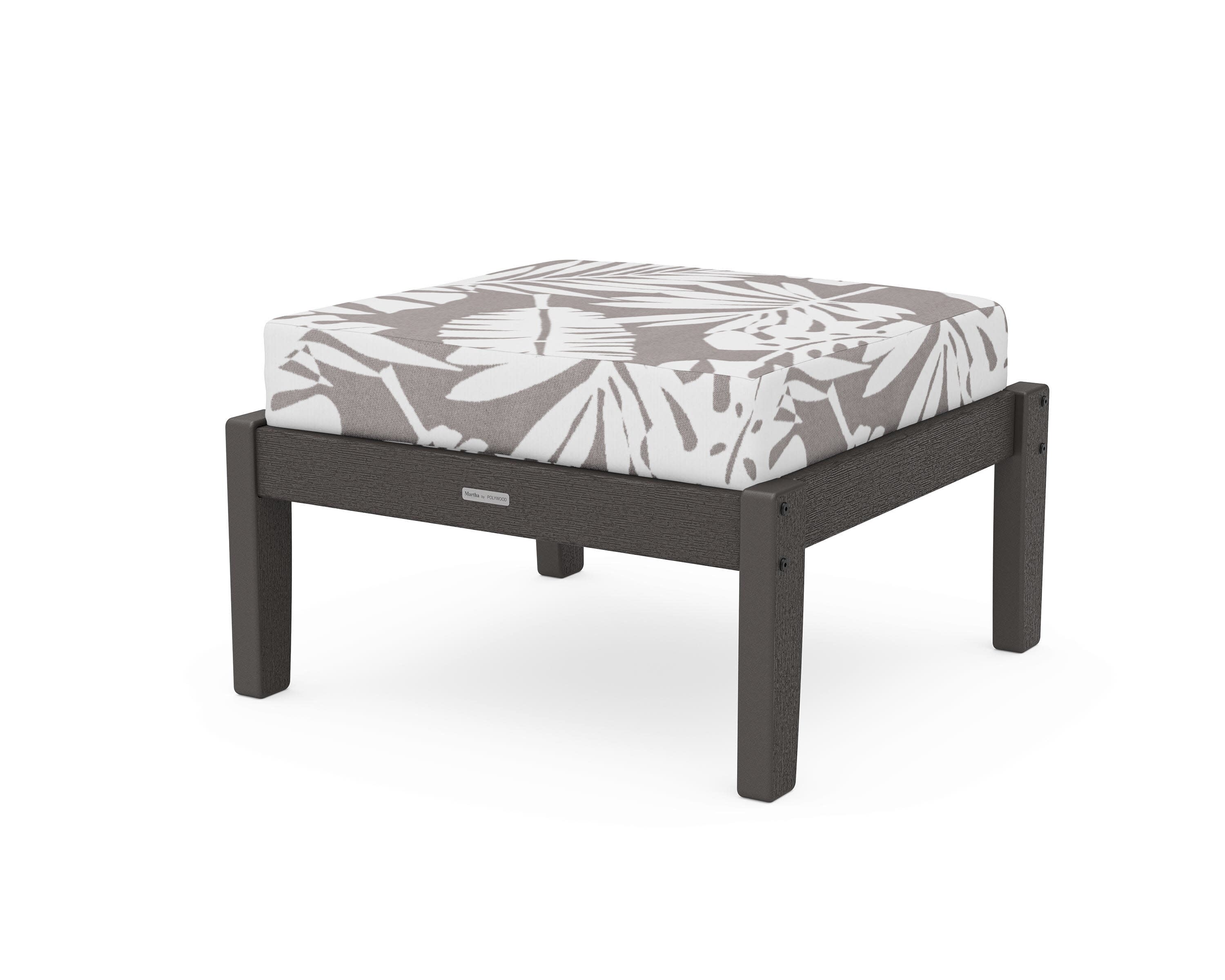 Chinoiserie Deep Seating Ottoman in Vintage Coffee / Leaf Grey Mist