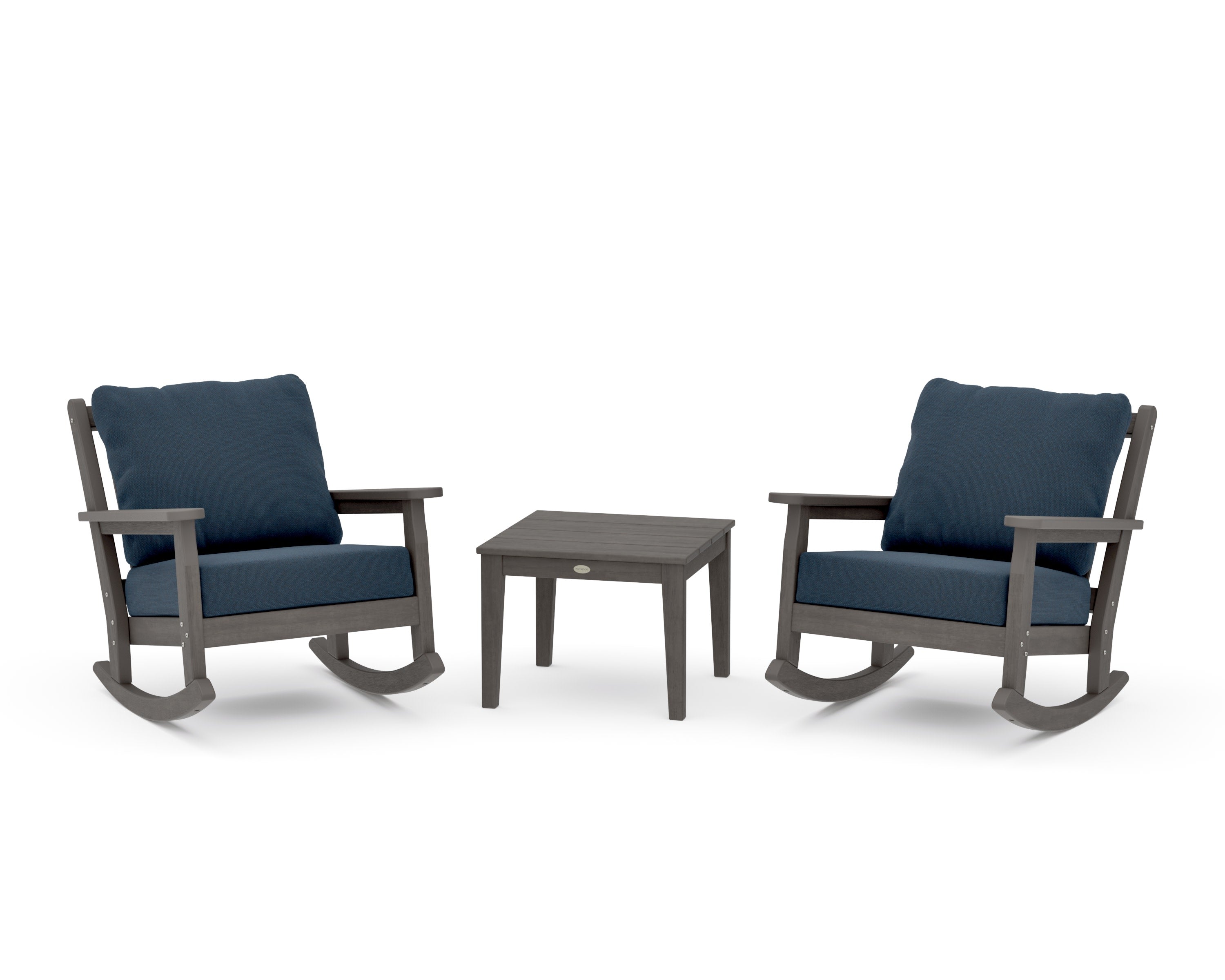 Chippendale 3-Piece Deep Seating Rocker Set in Driftwood / Marine Indigo