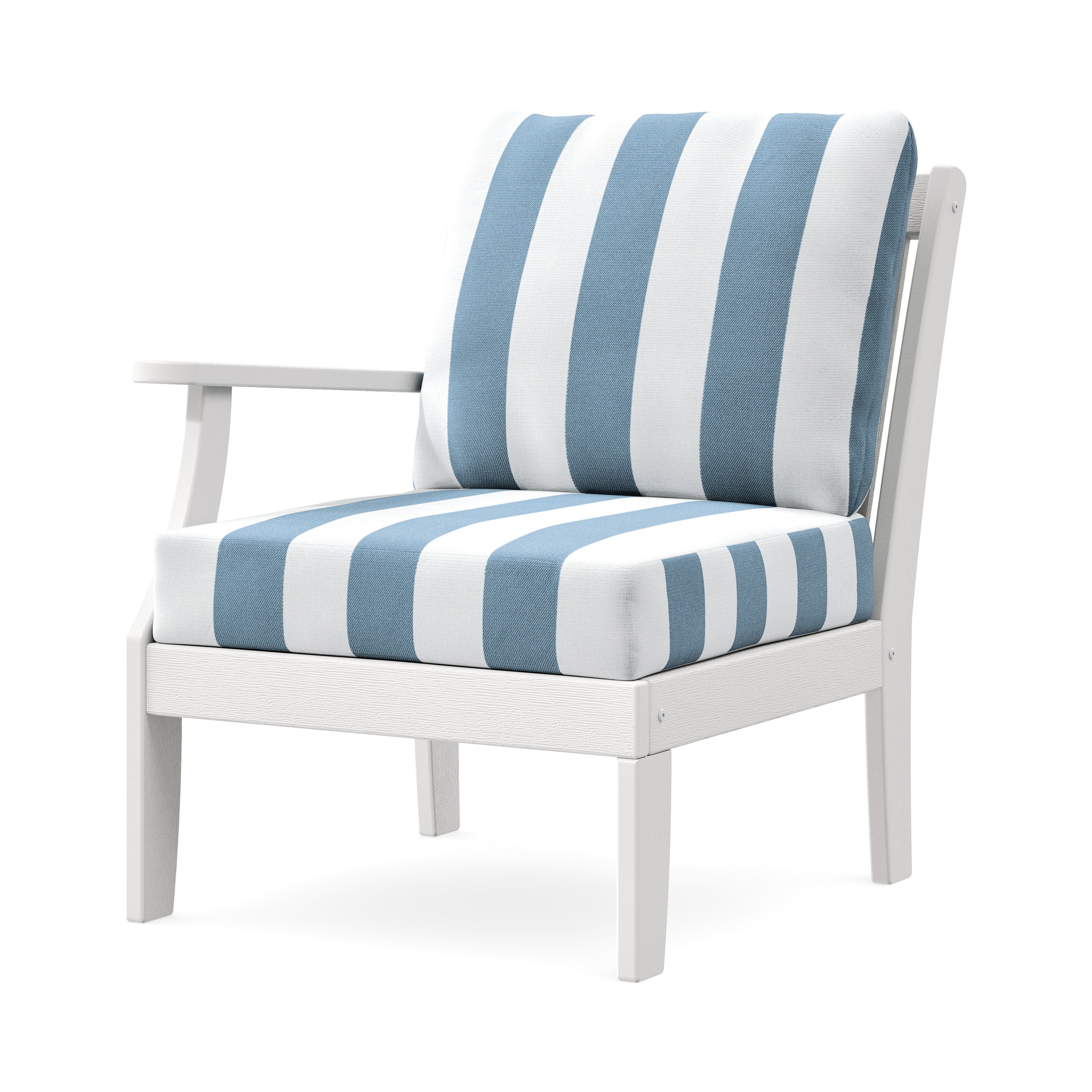 Braxton Modular Left Arm Chair in Vintage White / Cabana Stripe Sky Blue