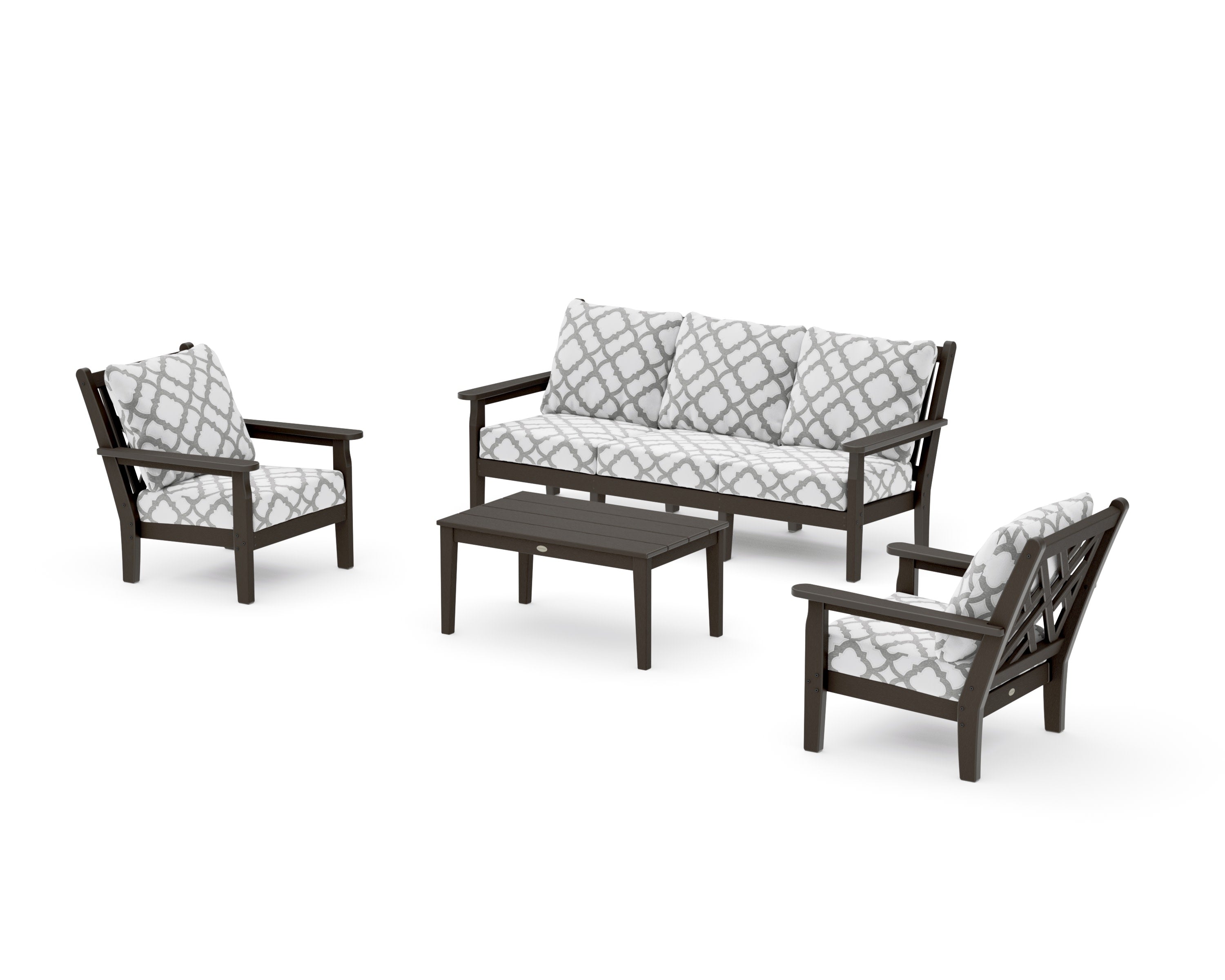 Chippendale 4-Piece Deep Seating Set with Sofa in Vintage Coffee / Trellis Grey Mist