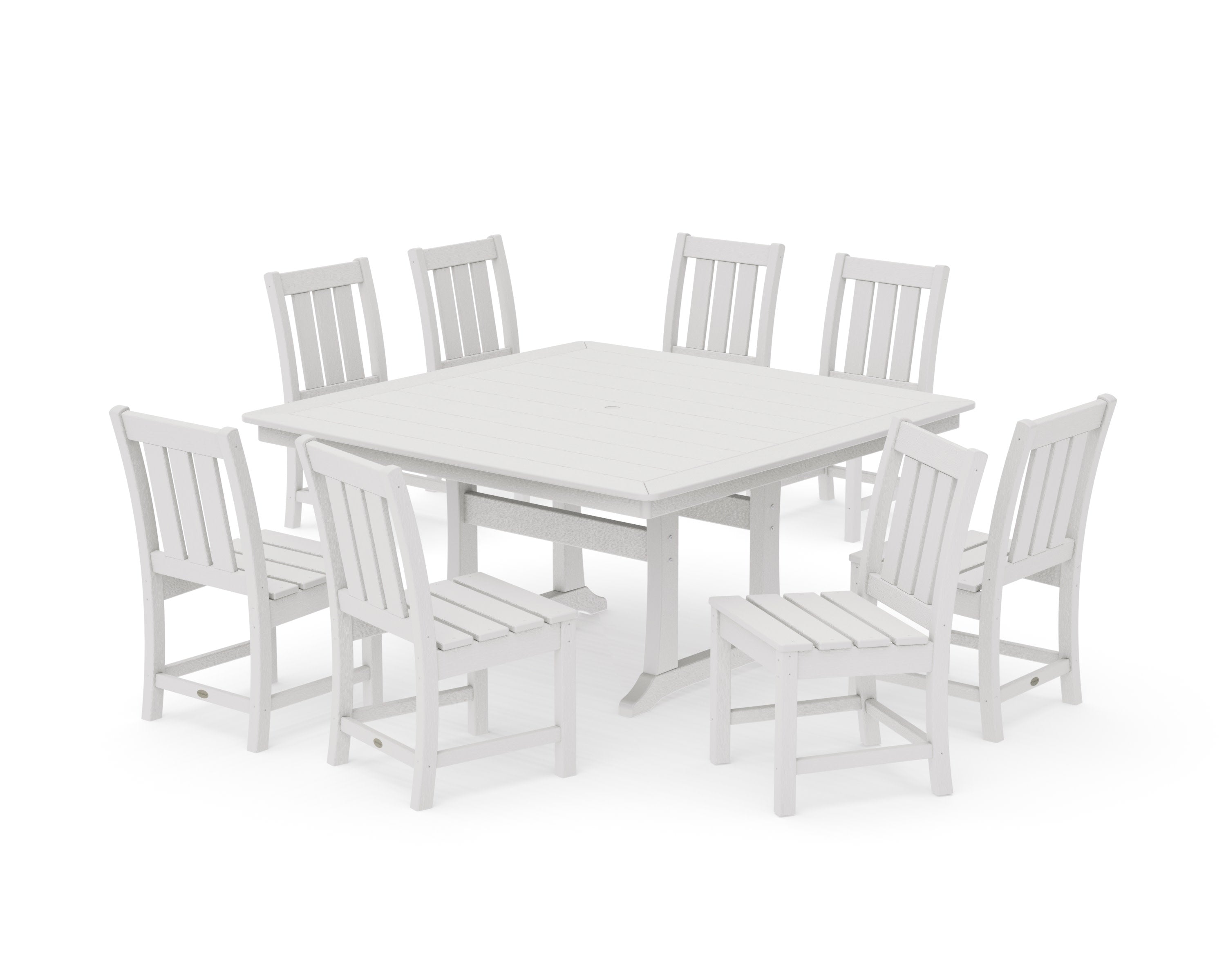 Oxford Side Chair 9-Piece Square Dining Set with Trestle Legs in Vintage White