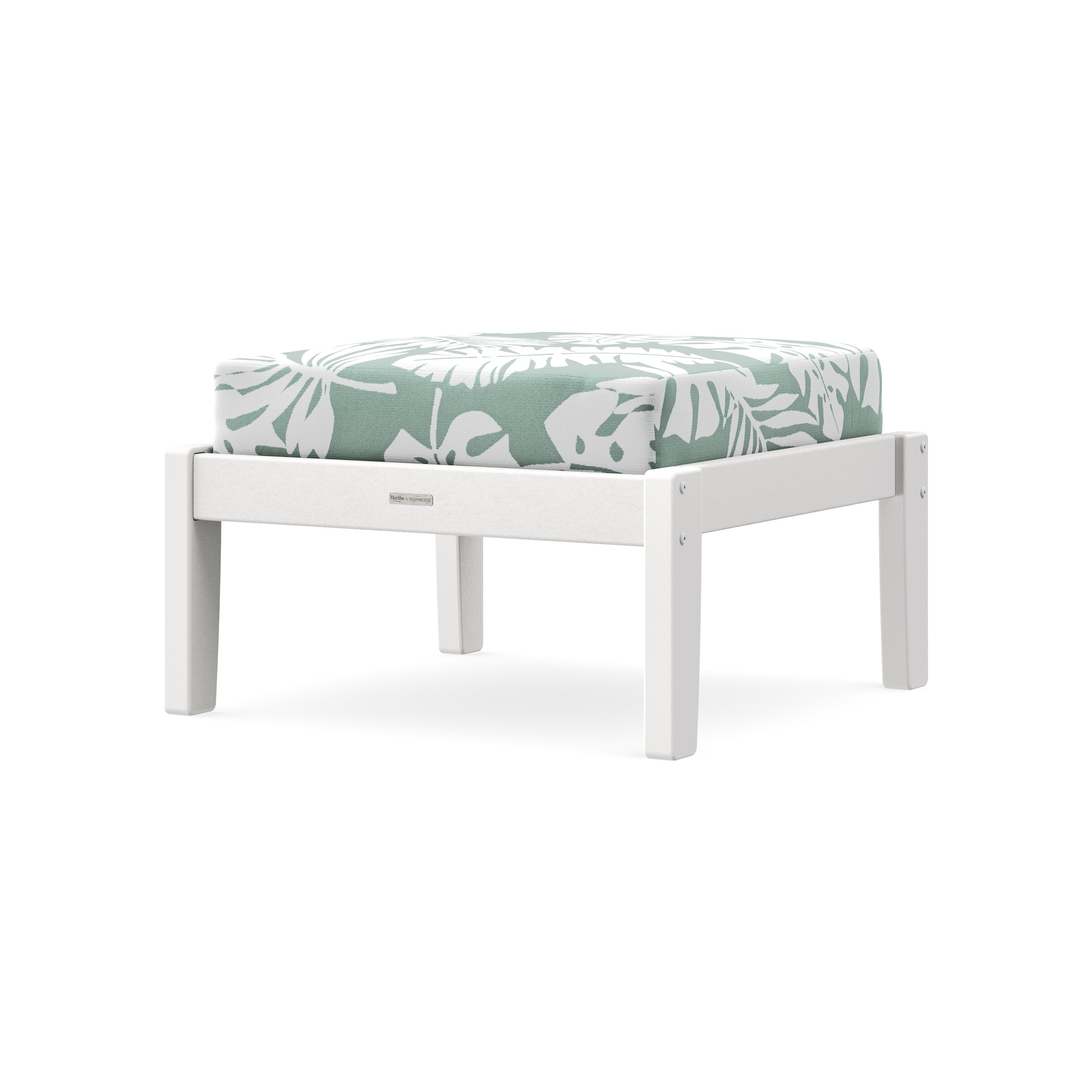 Chinoiserie Deep Seating Ottoman in White / Leaf Glacier Spa