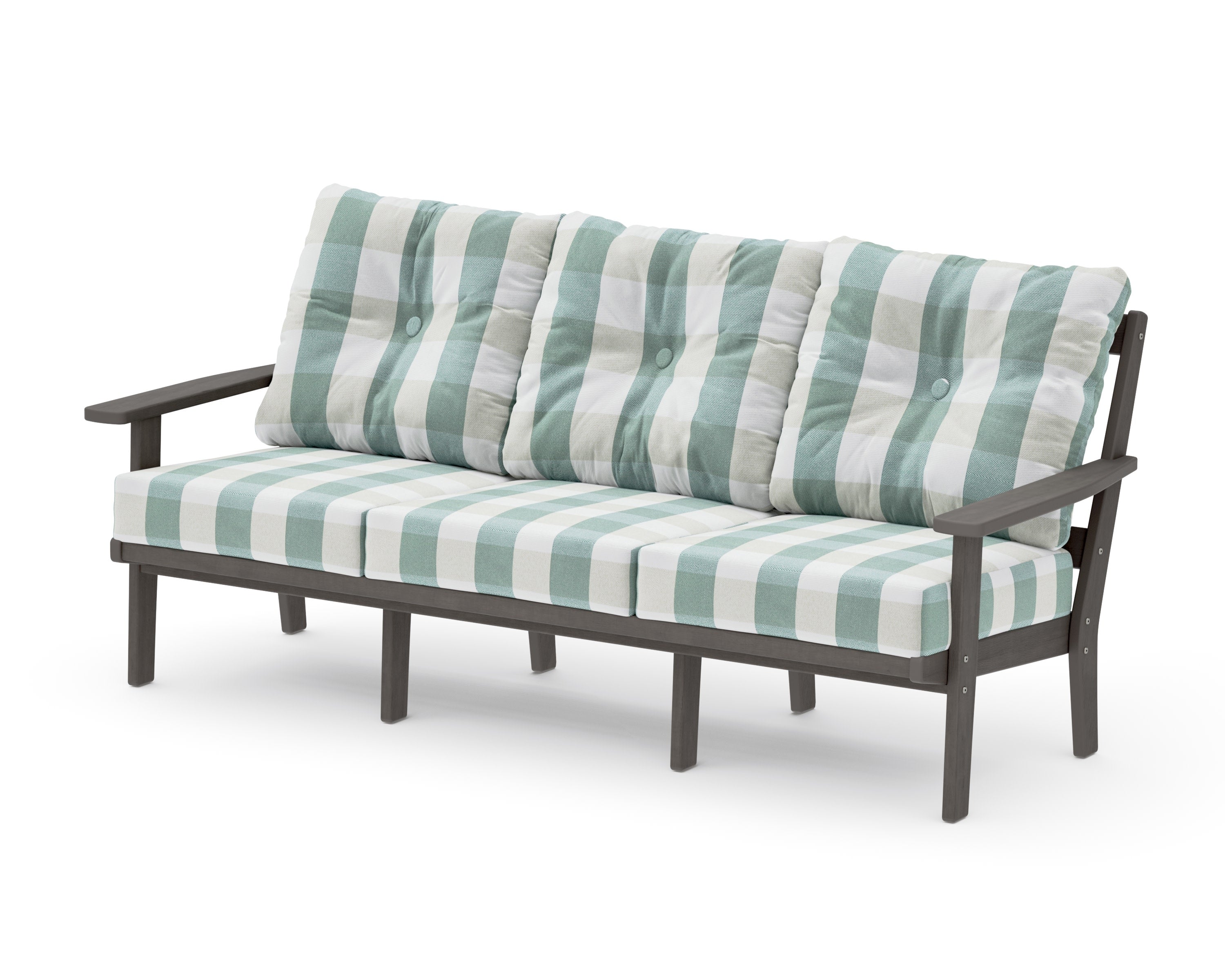 Oxford Deep Seating Sofa in Driftwood / Buffalo Plaid Glacier Spa