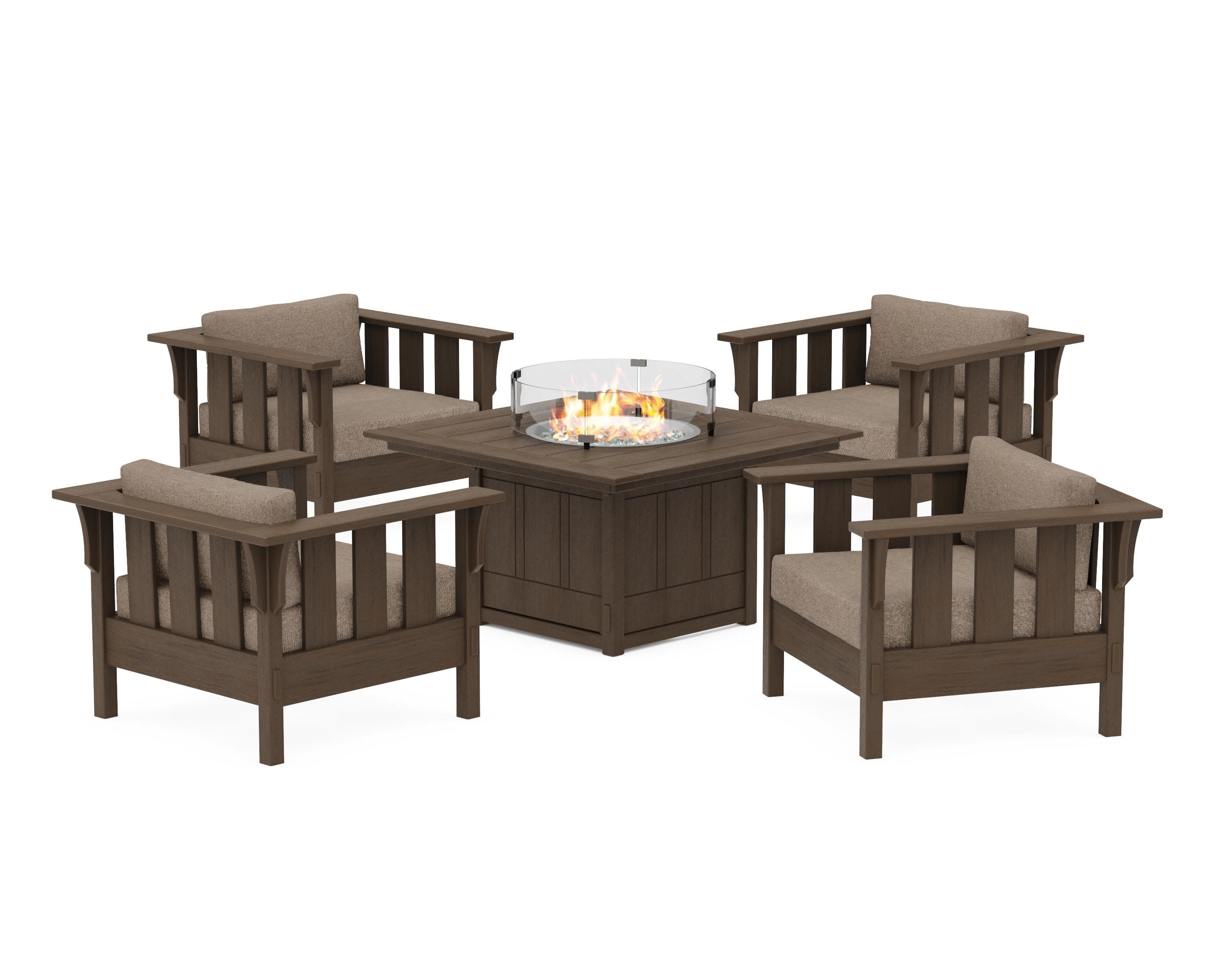 Acadia 5-Piece Deep Seating Set with Fire Pit Table in Kona / Spiced Burlap