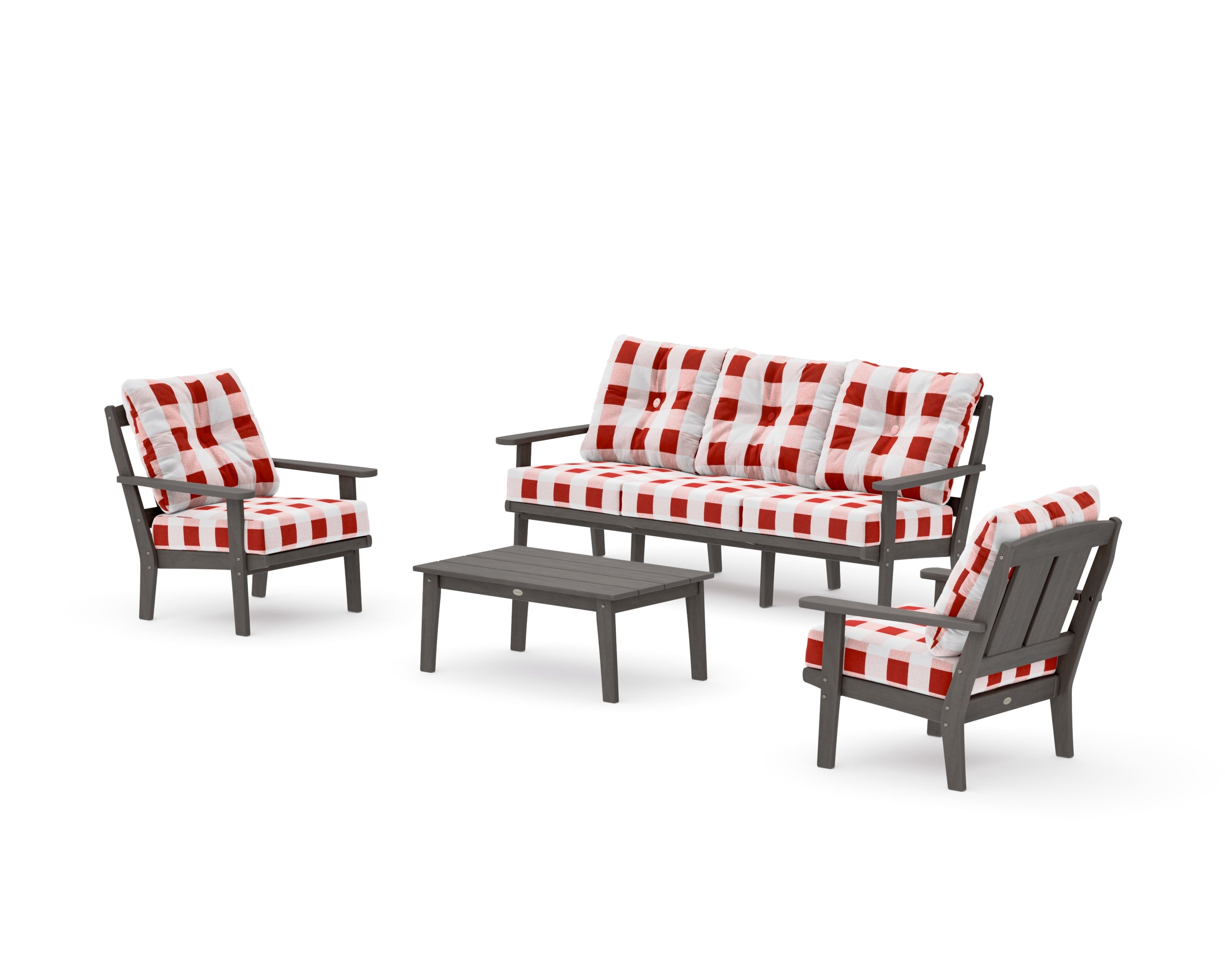 Mission 4-Piece Deep Seating Set with Sofa in Driftwood / Buffalo Plaid Crimson