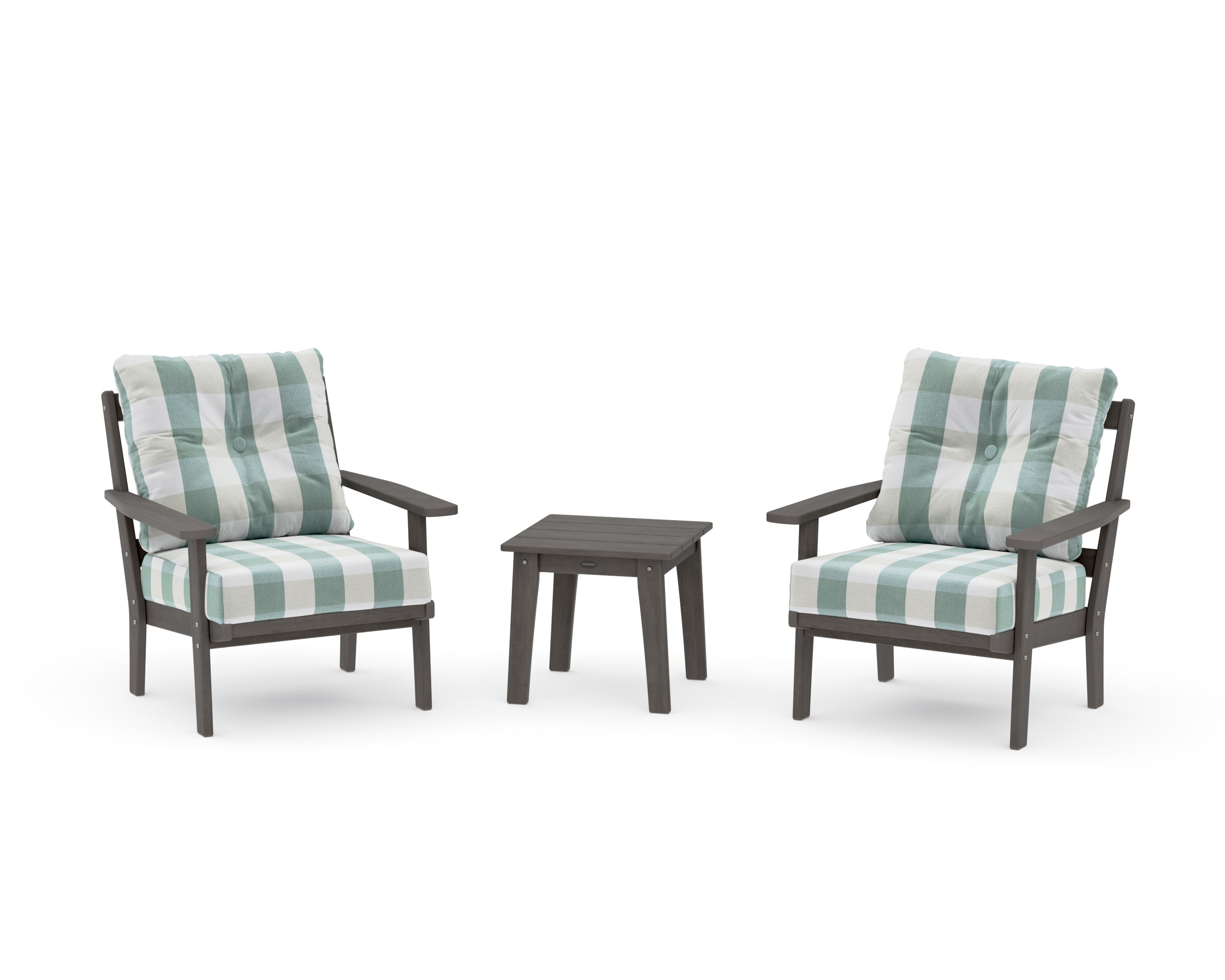 Oxford 3-Piece Deep Seating Set in Driftwood / Buffalo Plaid Glacier Spa