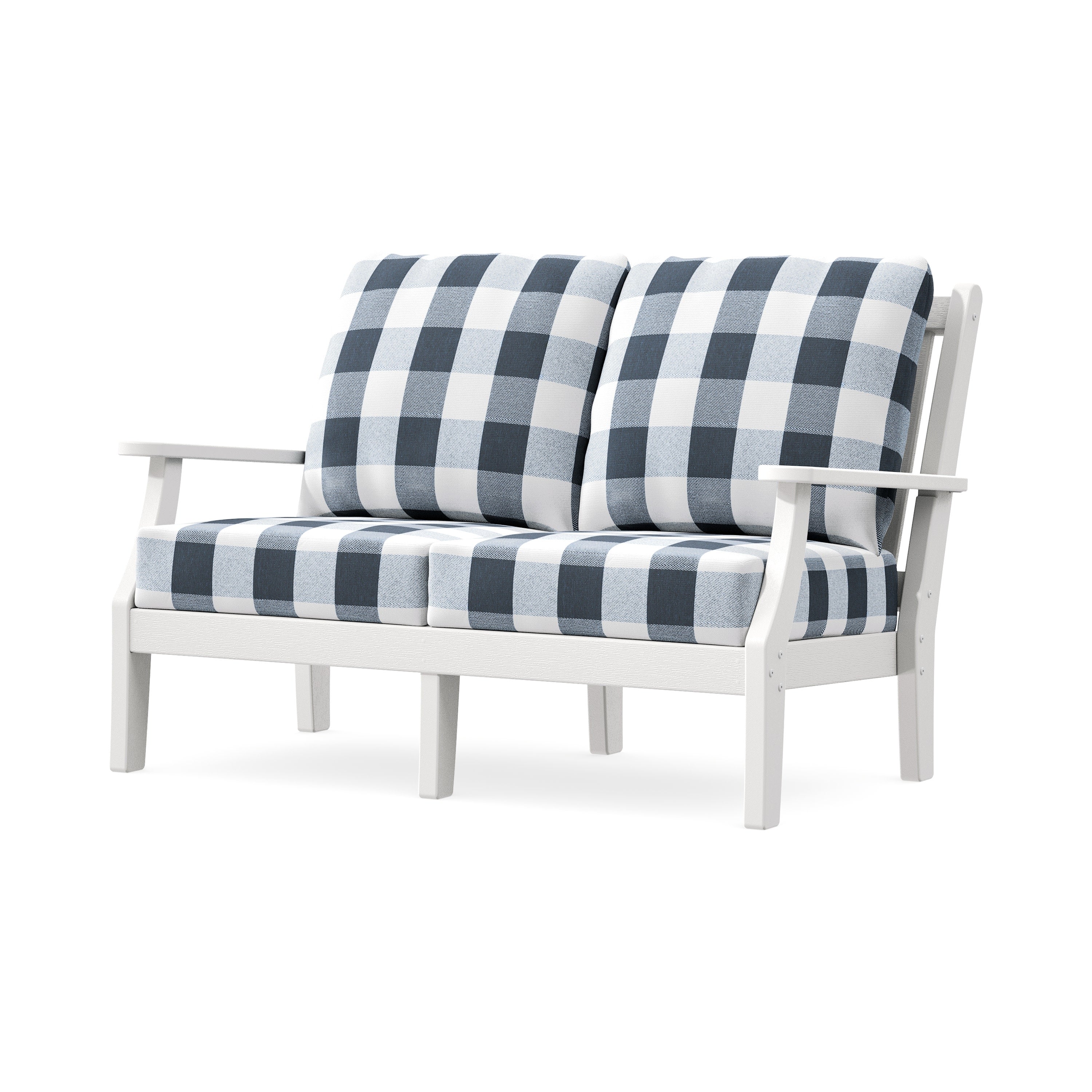 Wovendale Deep Seating Loveseat in Vintage White / Buffalo Plaid Marine Indigo