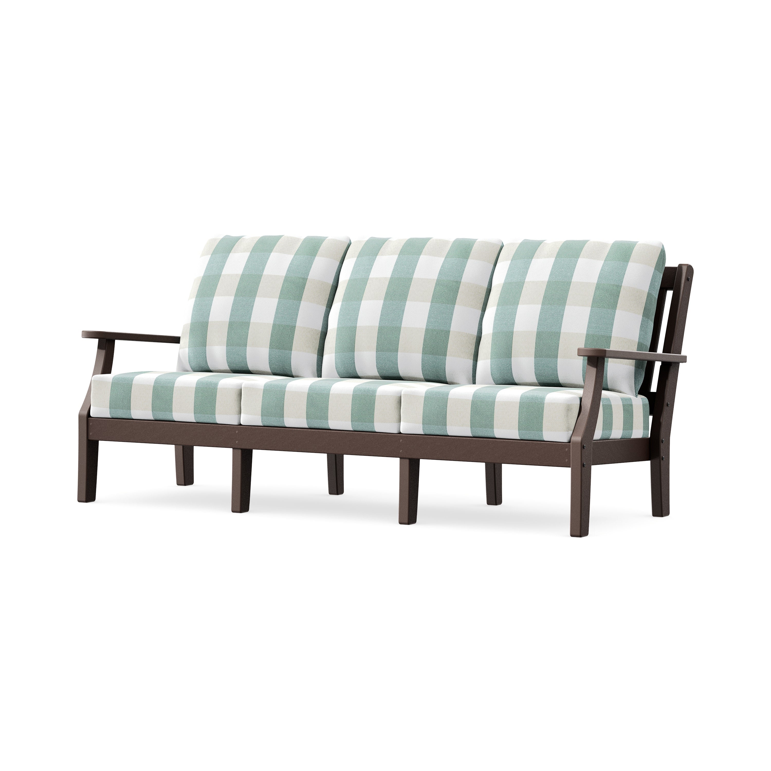 Chinoiserie Deep Seating Sofa in Mahogany / Buffalo Plaid Glacier Spa