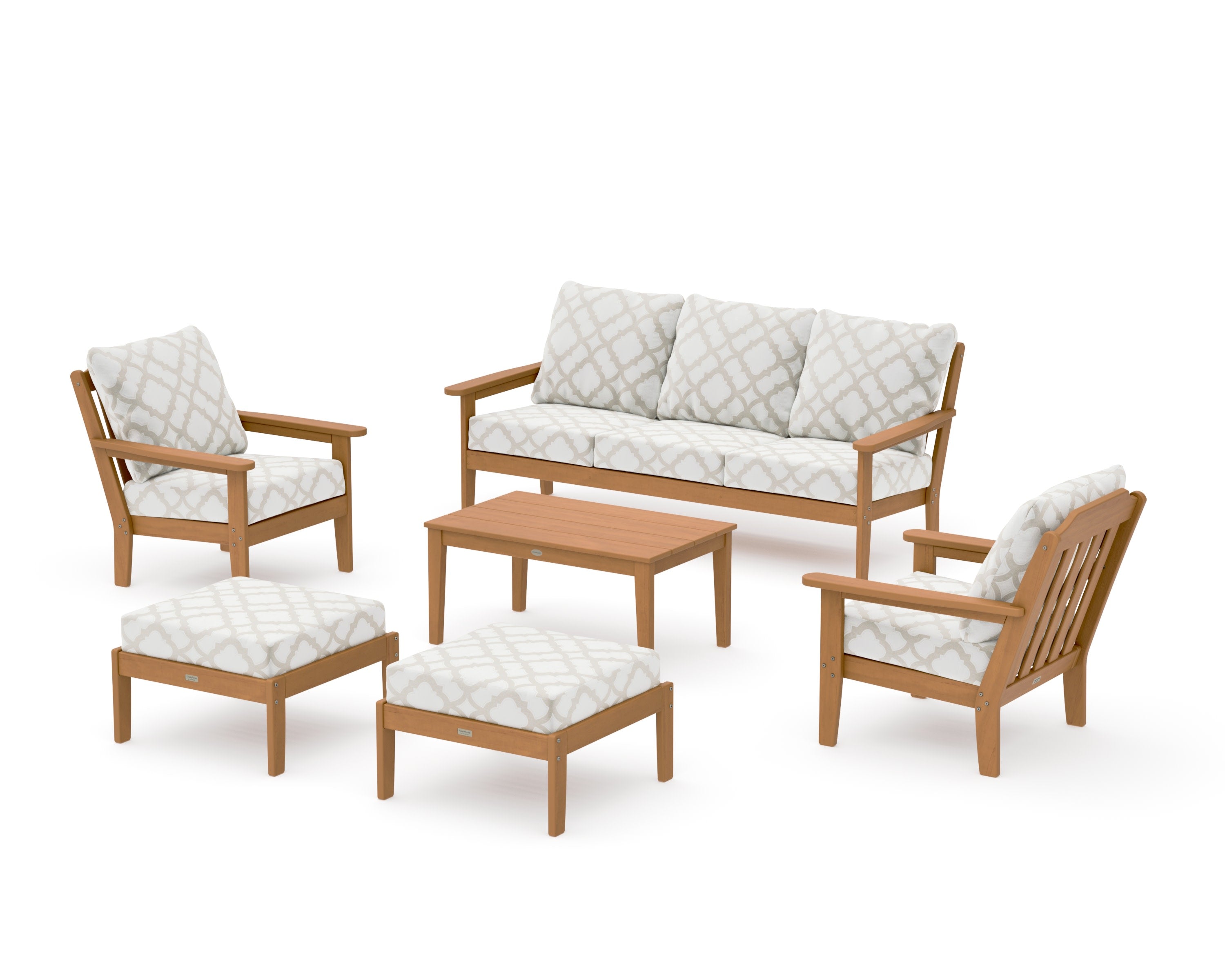 Cottage 6-Piece Lounge Sofa Set in Natural / Trellis Dune Burlap