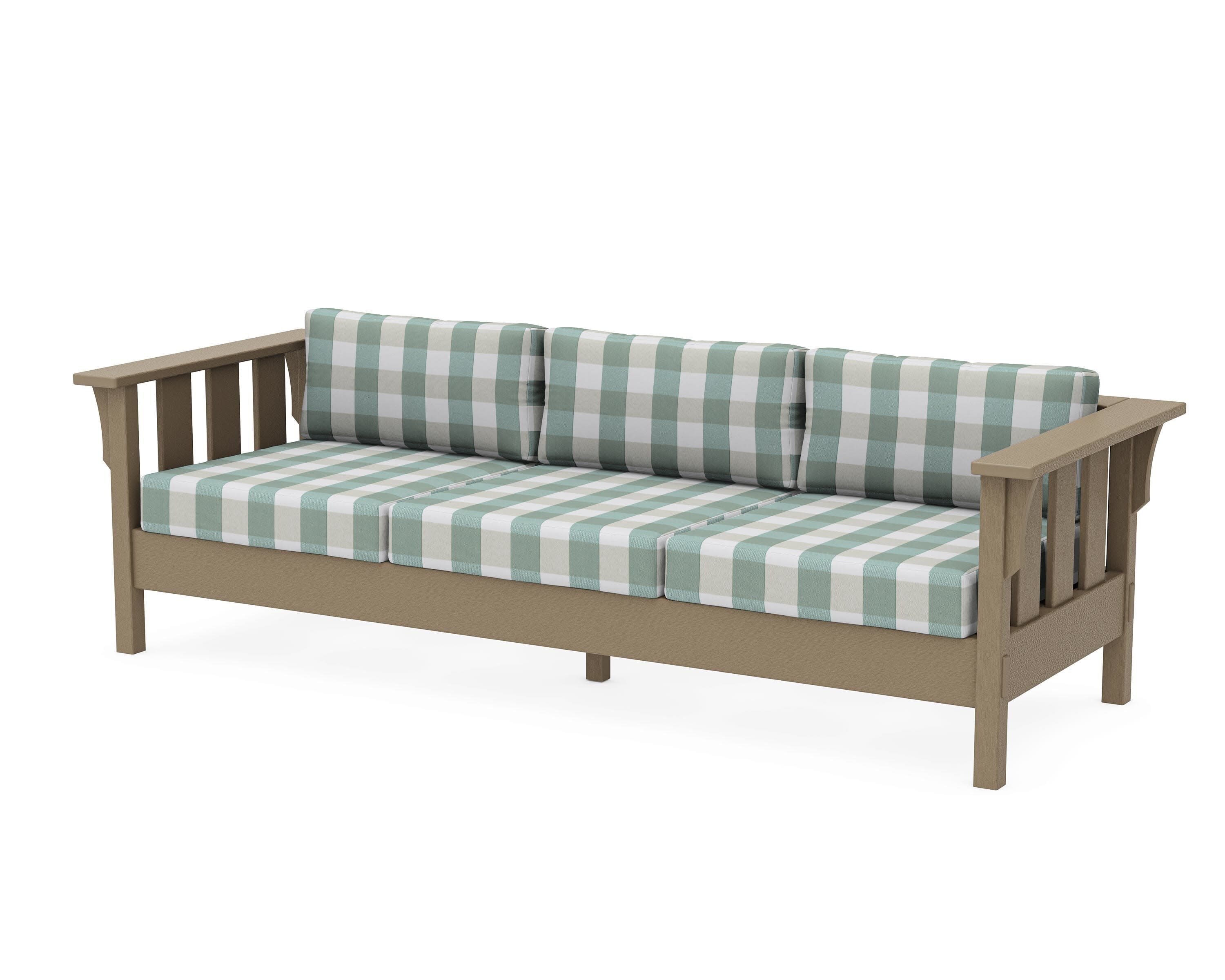 Acadia Deep Seating Sofa in Vintage Sahara / Buffalo Plaid Glacier Spa