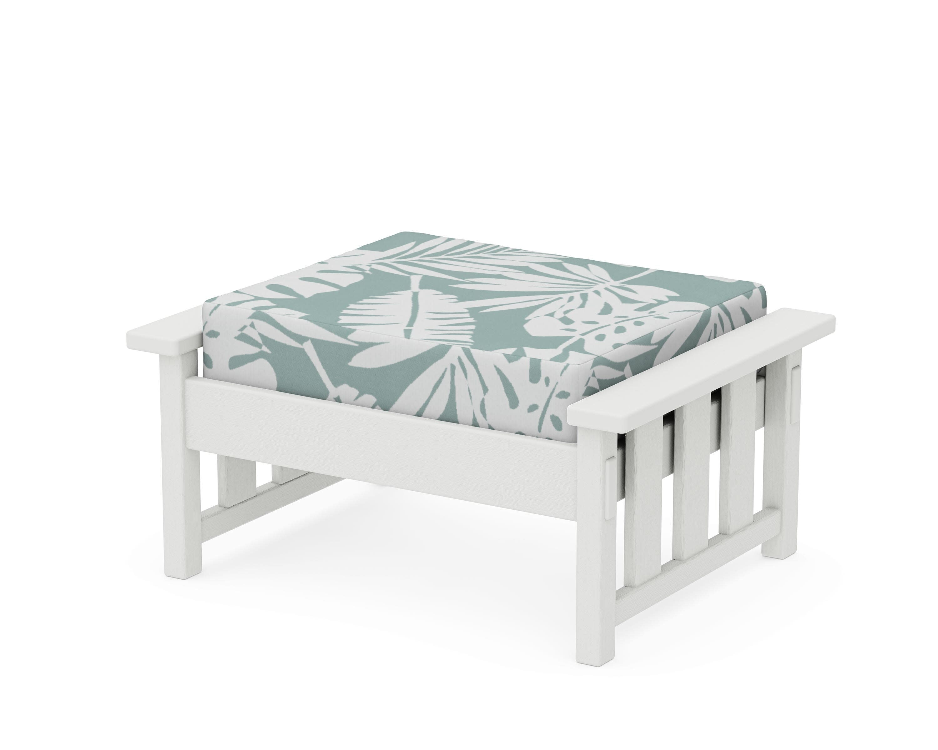 Acadia Deep Seating Ottoman in Vintage White / Leaf Glacier Spa