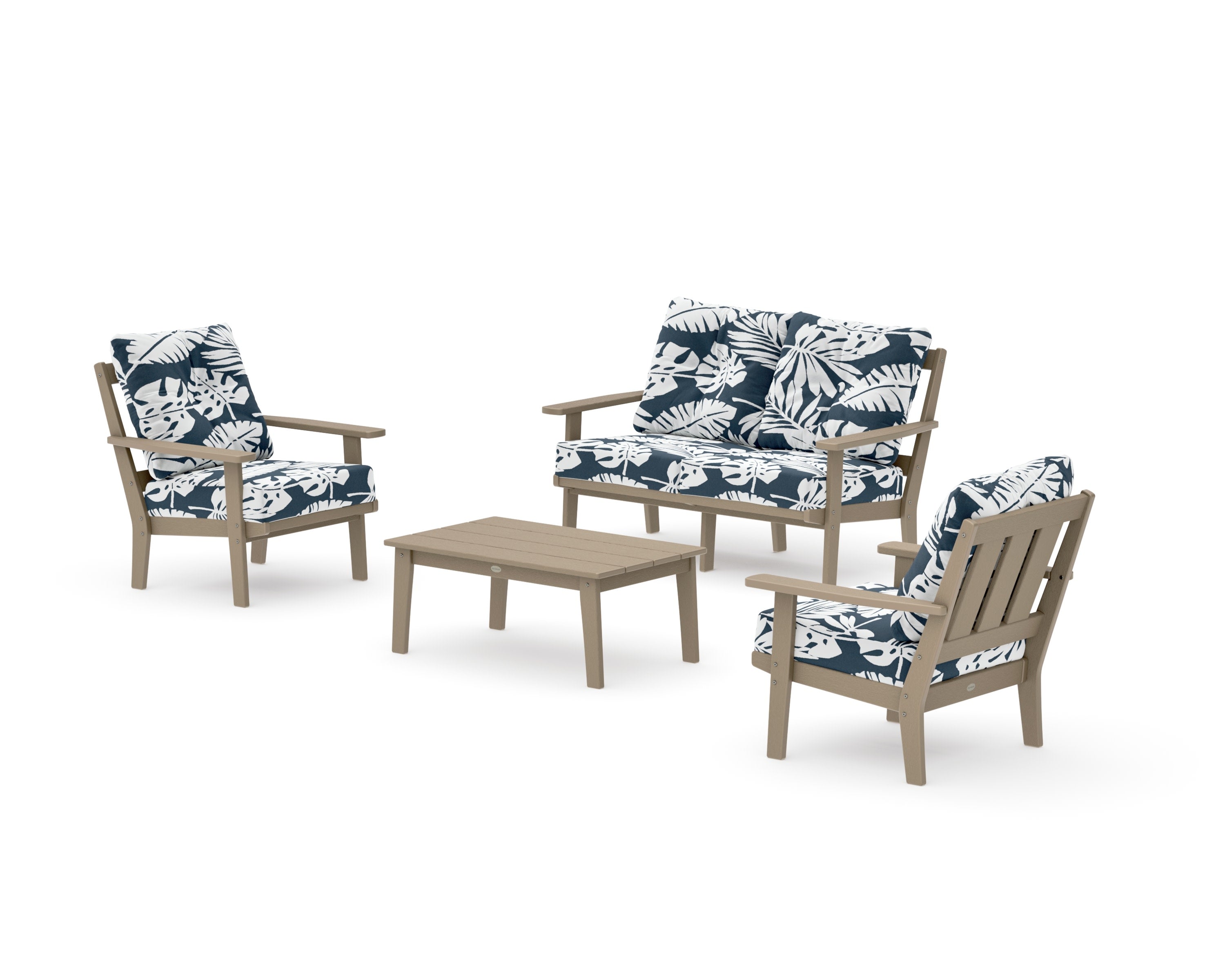 Oxford 4-Piece Deep Seating Set with Loveseat in Vintage Sahara / Leaf Marine Indigo