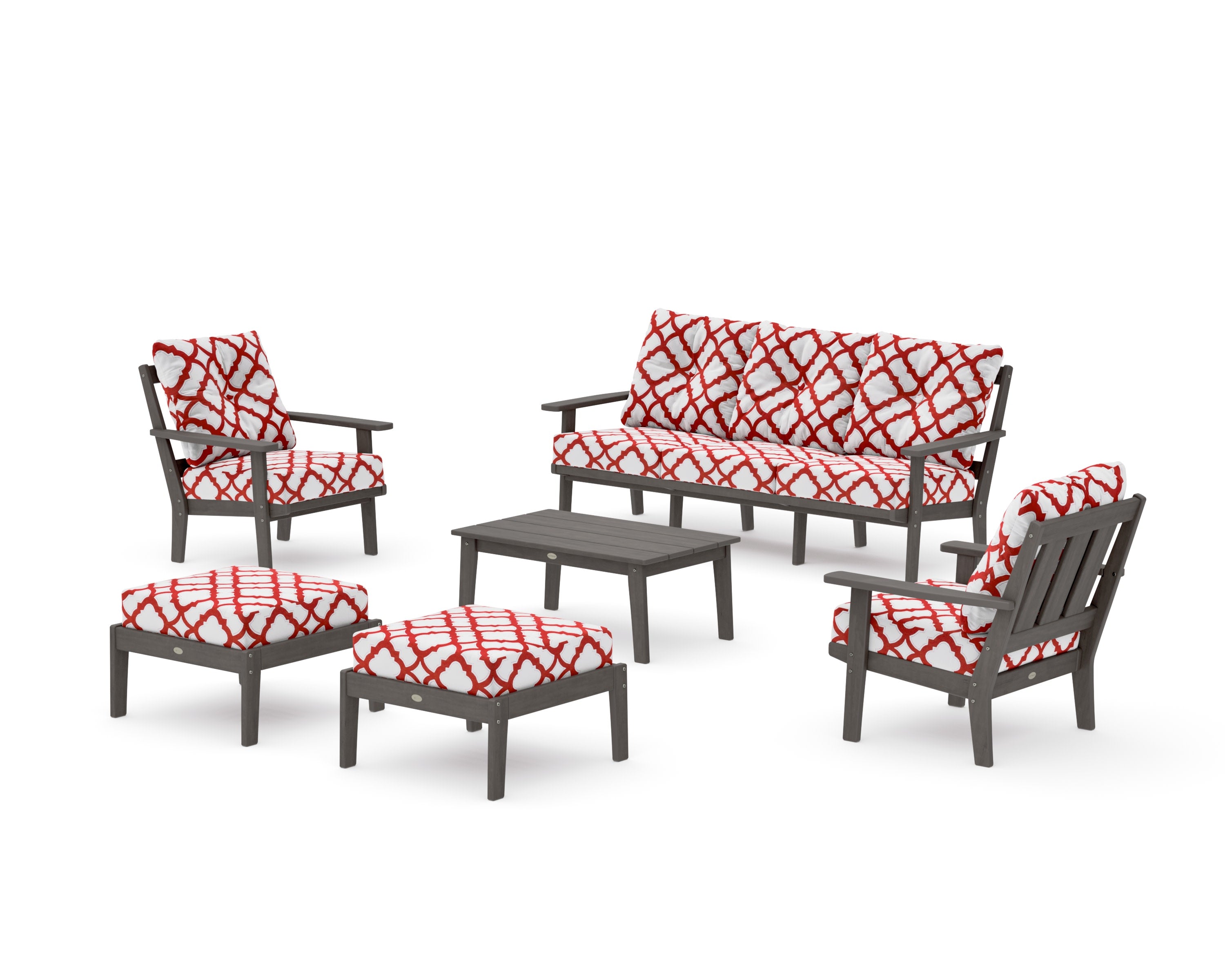 Oxford 6-Piece Lounge Sofa Set in Driftwood / Trellis Crimson