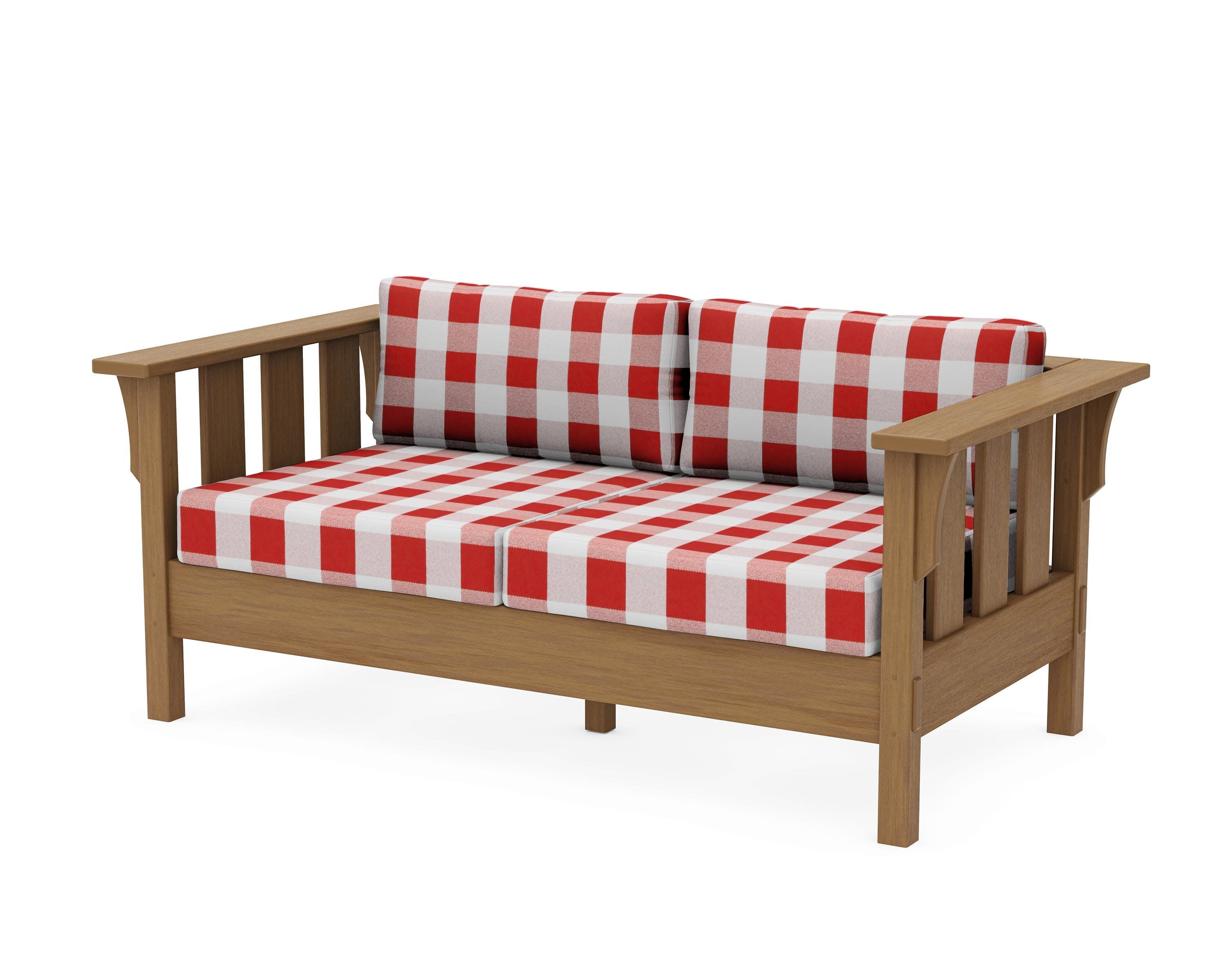 Acadia Deep Seating Loveseat in Natural / Buffalo Plaid Crimson