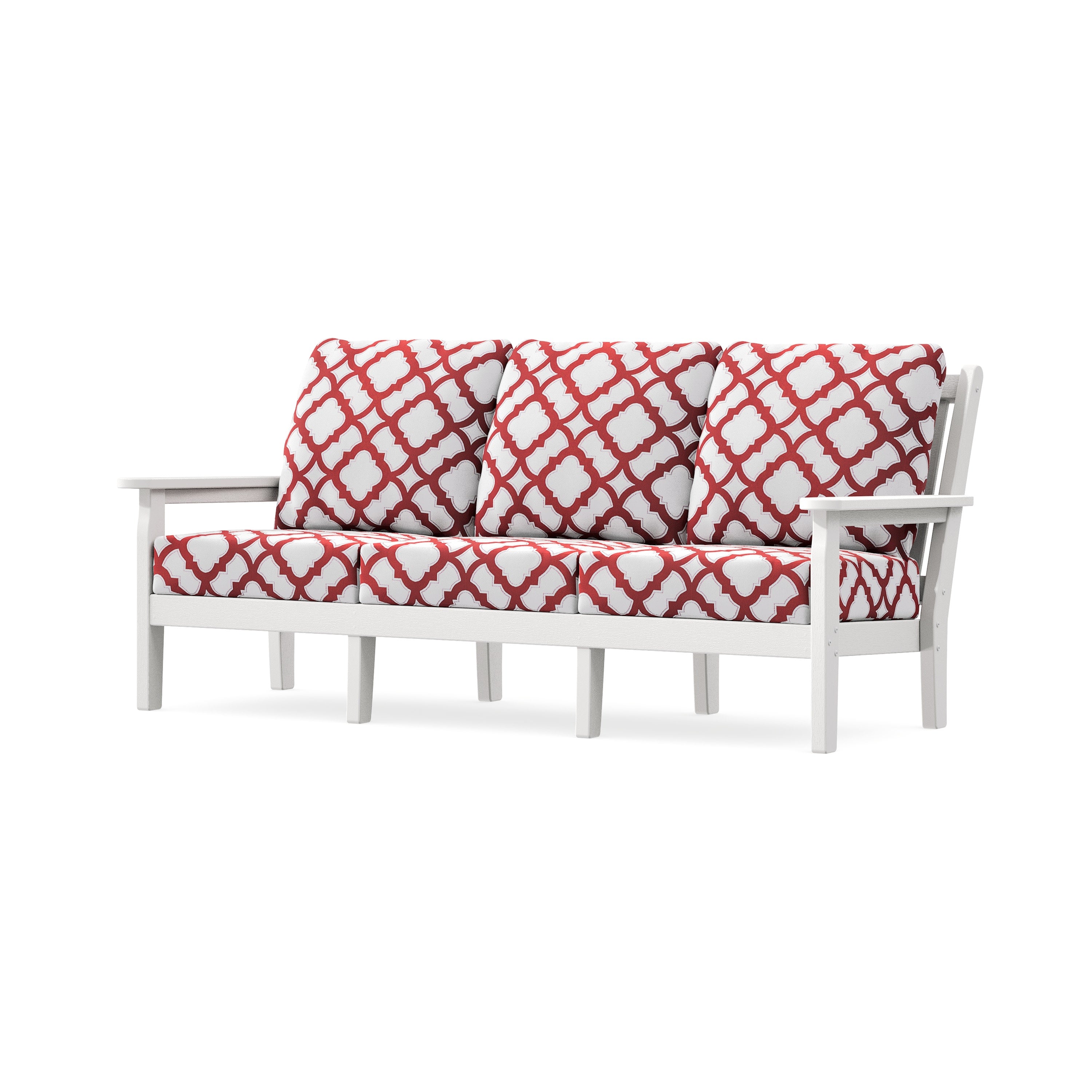 Chippendale Deep Seating Sofa in Vintage White / Trellis Crimson
