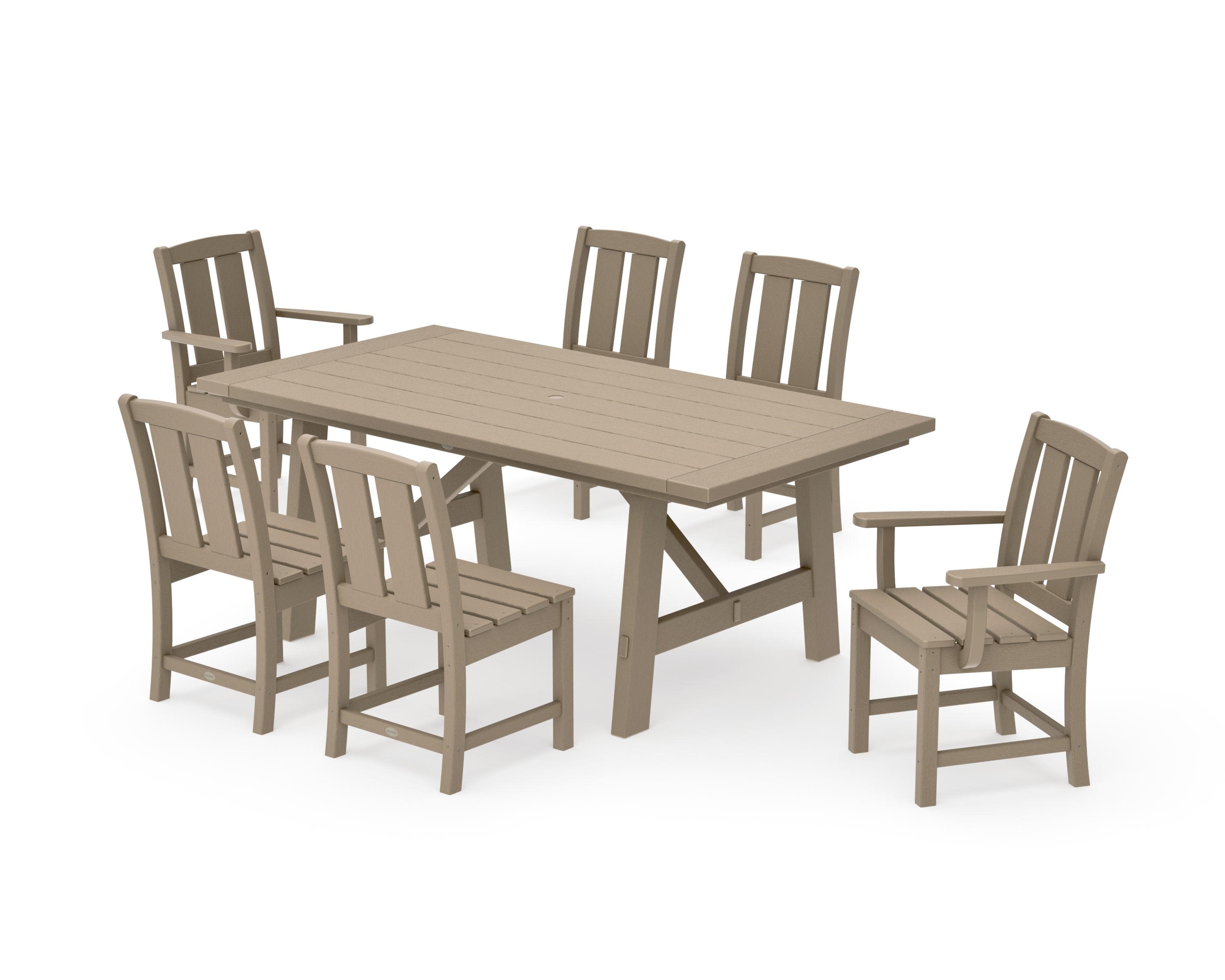 Mission 7-Piece Rustic Farmhouse Dining Set in Vintage Sahara