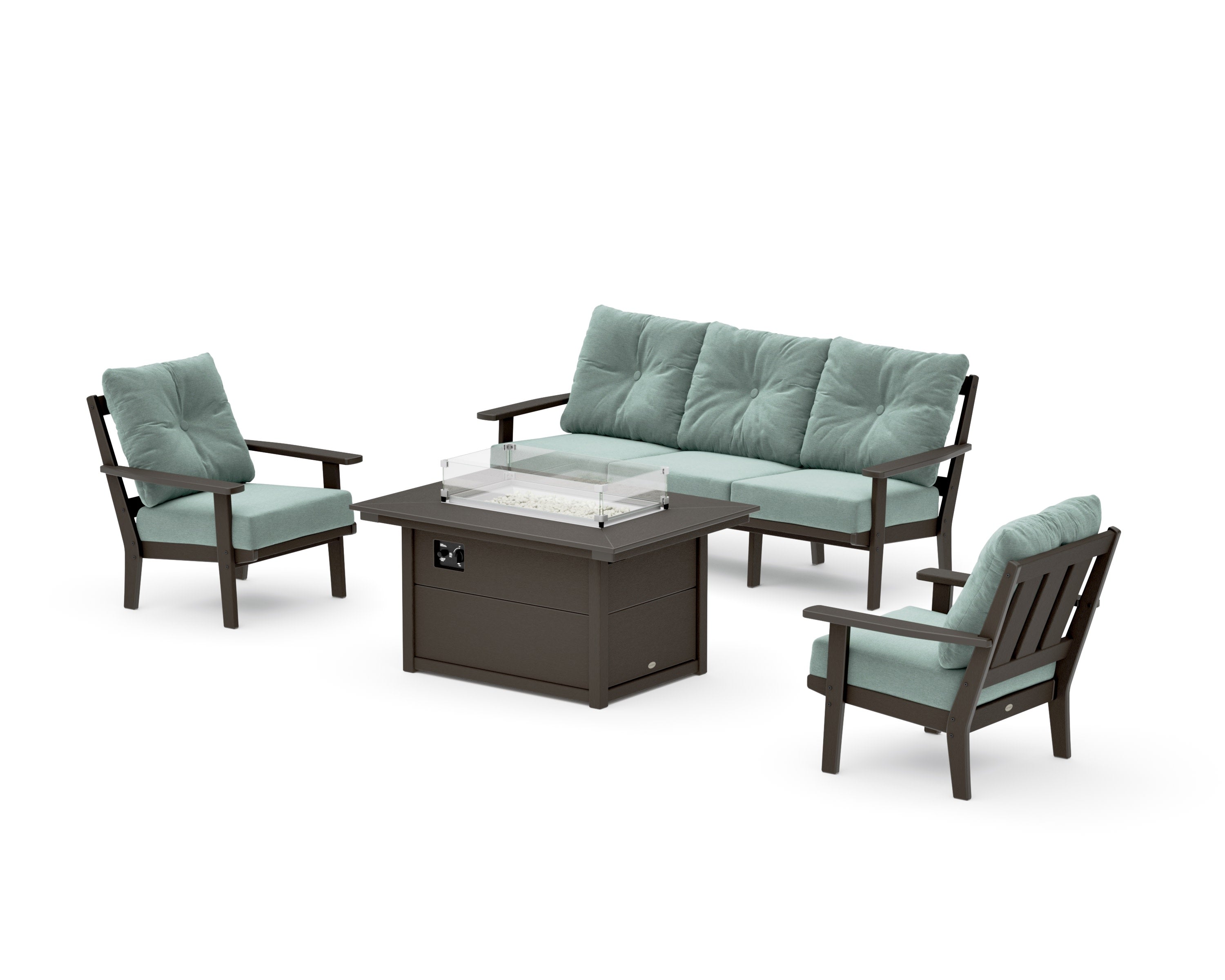 Oxford Deep Seating Fire Pit Table Set in Vintage Coffee / Glacier Spa
