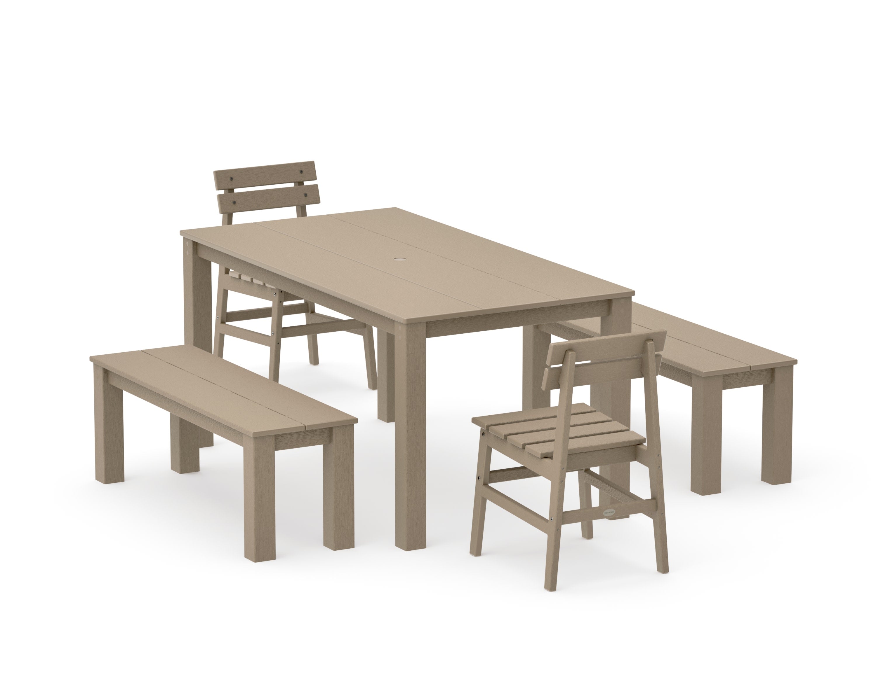 Modern Studio Plaza Chair 5-Piece Parsons Dining Set with Benches in Vintage Sahara