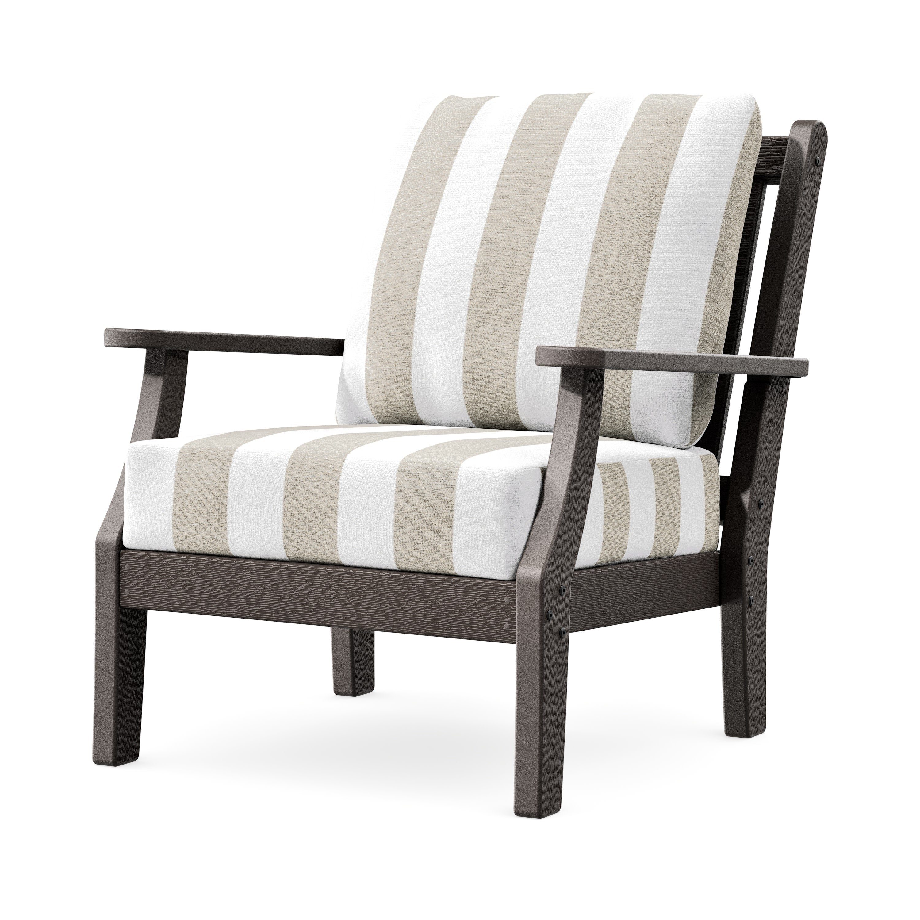 Wovendale Deep Seating Chair in Vintage Coffee / Cabana Stripe Dune Burlap