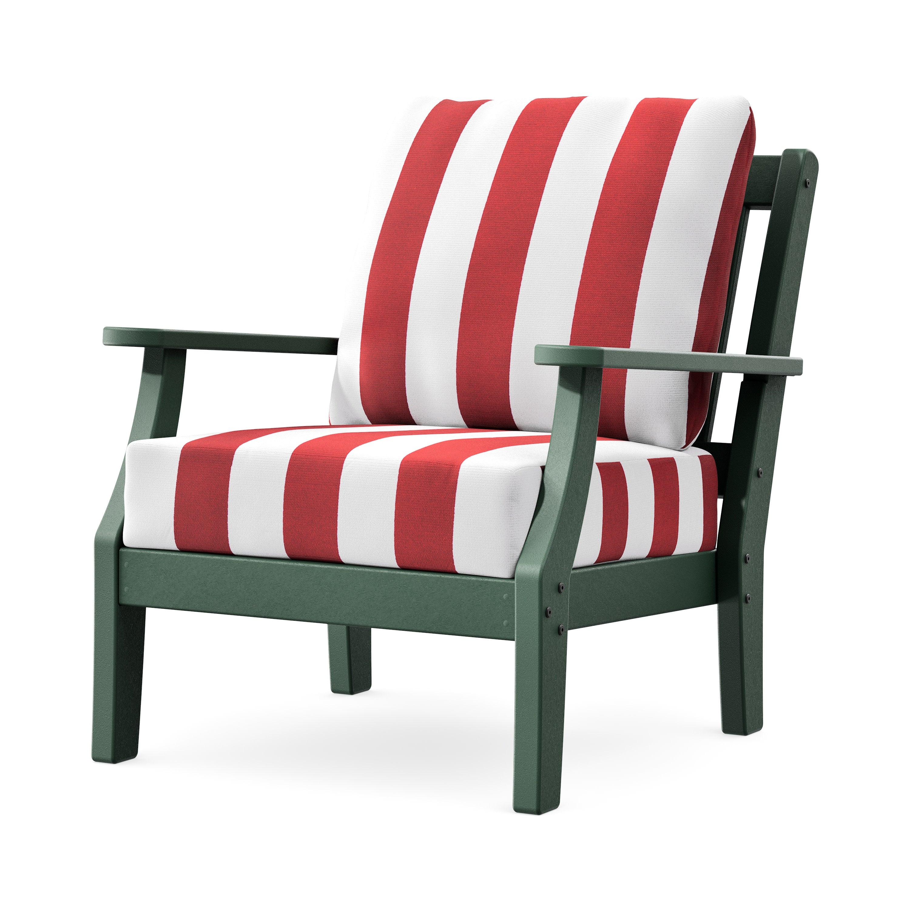 Chinoiserie Deep Seating Chair in Green / Cabana Stripe Crimson