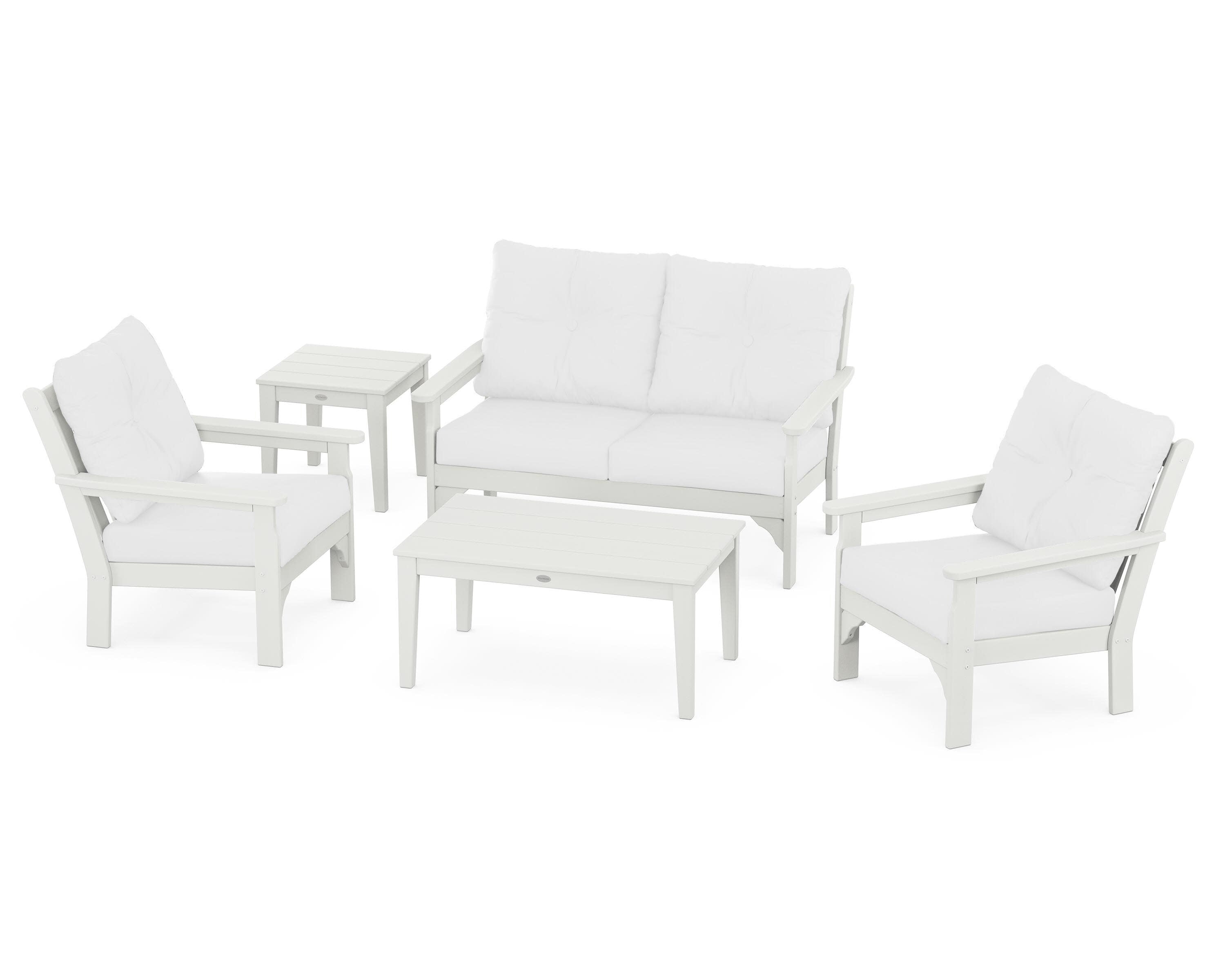 Vineyard 5-Piece Deep Seating Set in Vintage White / Natural