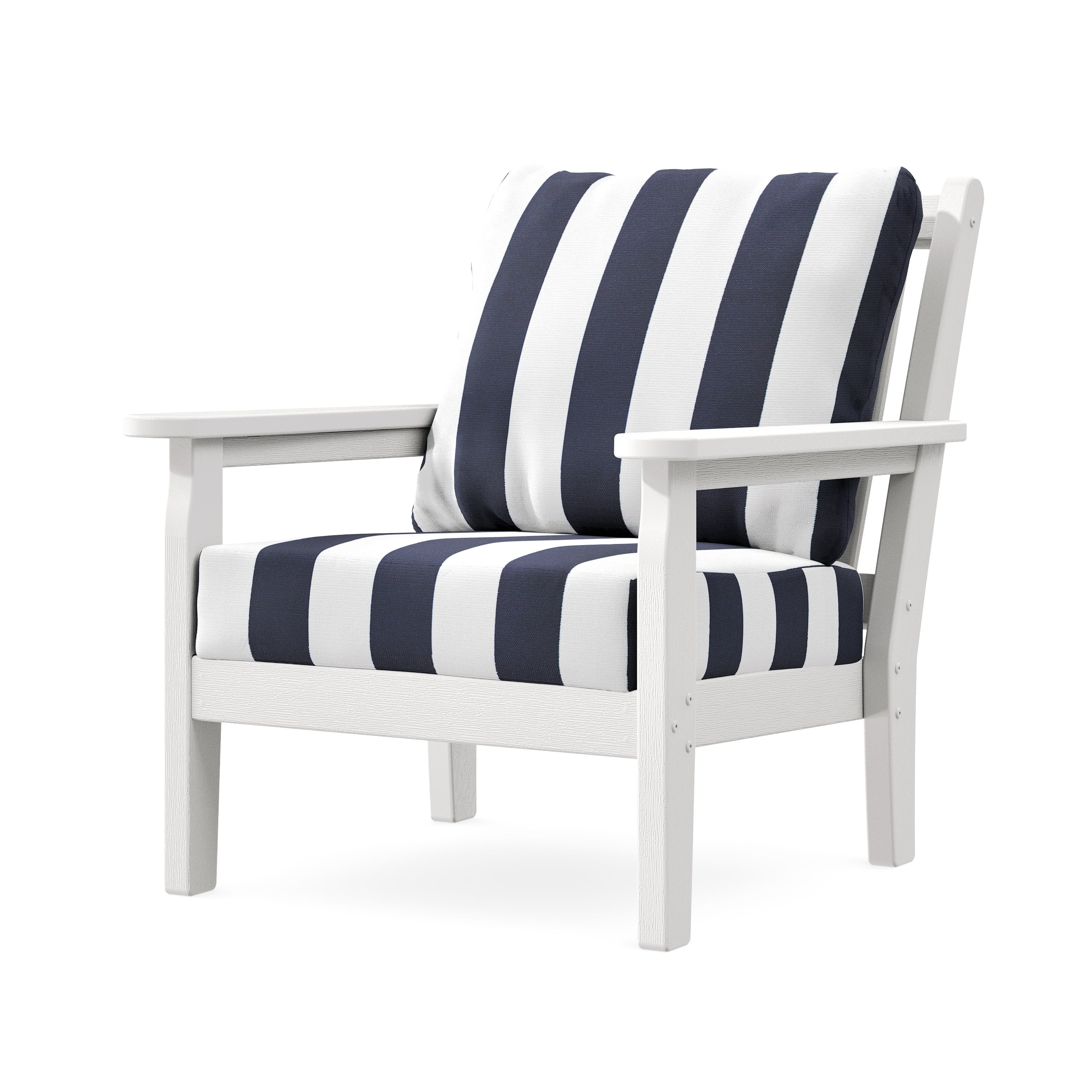 Chippendale Deep Seating Chair in Vintage White / Cabana Stripe Navy